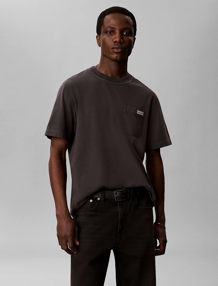Calvin Klein Jeans - SS 20S GARMENT DYED EASY COIN PO - kurzärmelige t-shirts - black oyster - 0