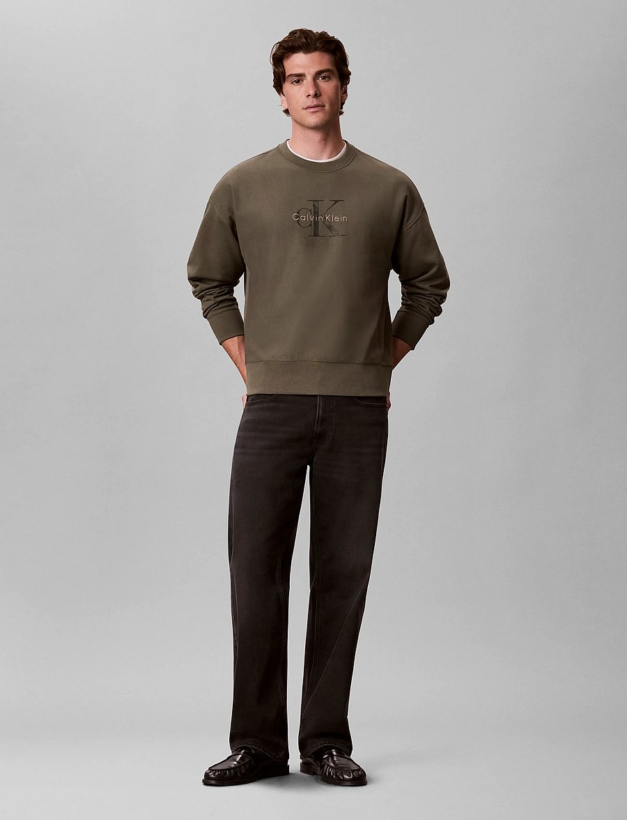 Calvin Klein Jeans - LS PREMIUM TERRY PAINTED MONOLOG - dressipluusid - dusty olive - 0