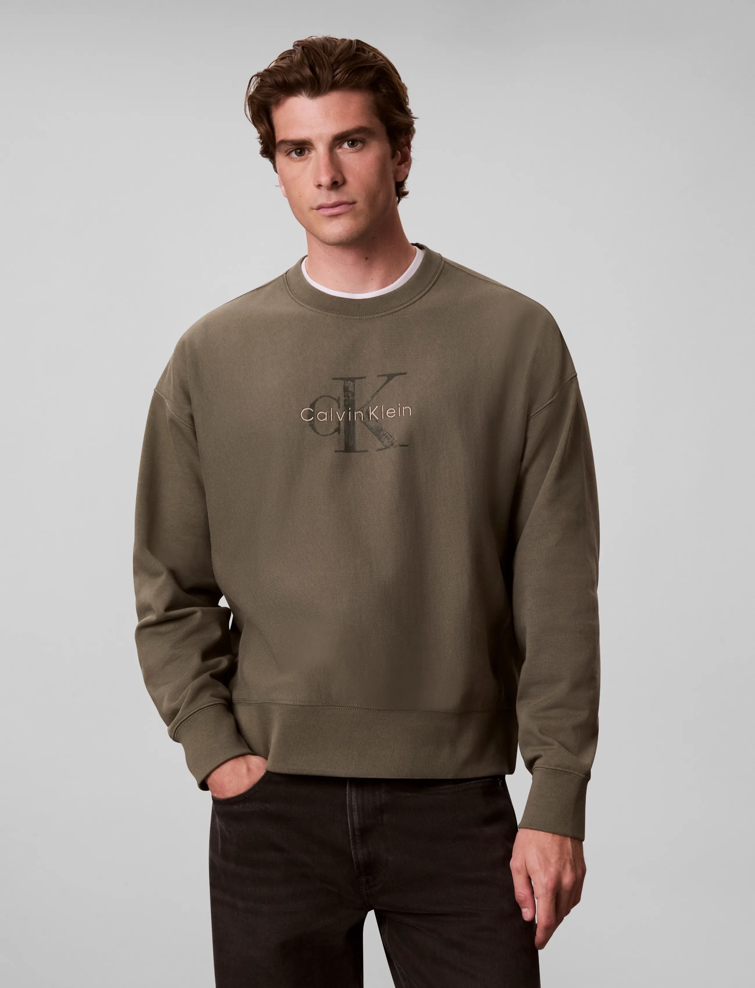 Calvin Klein Jeans - LS PREMIUM TERRY PAINTED MONOLOG - shoppa efter stil - dusty olive - 3