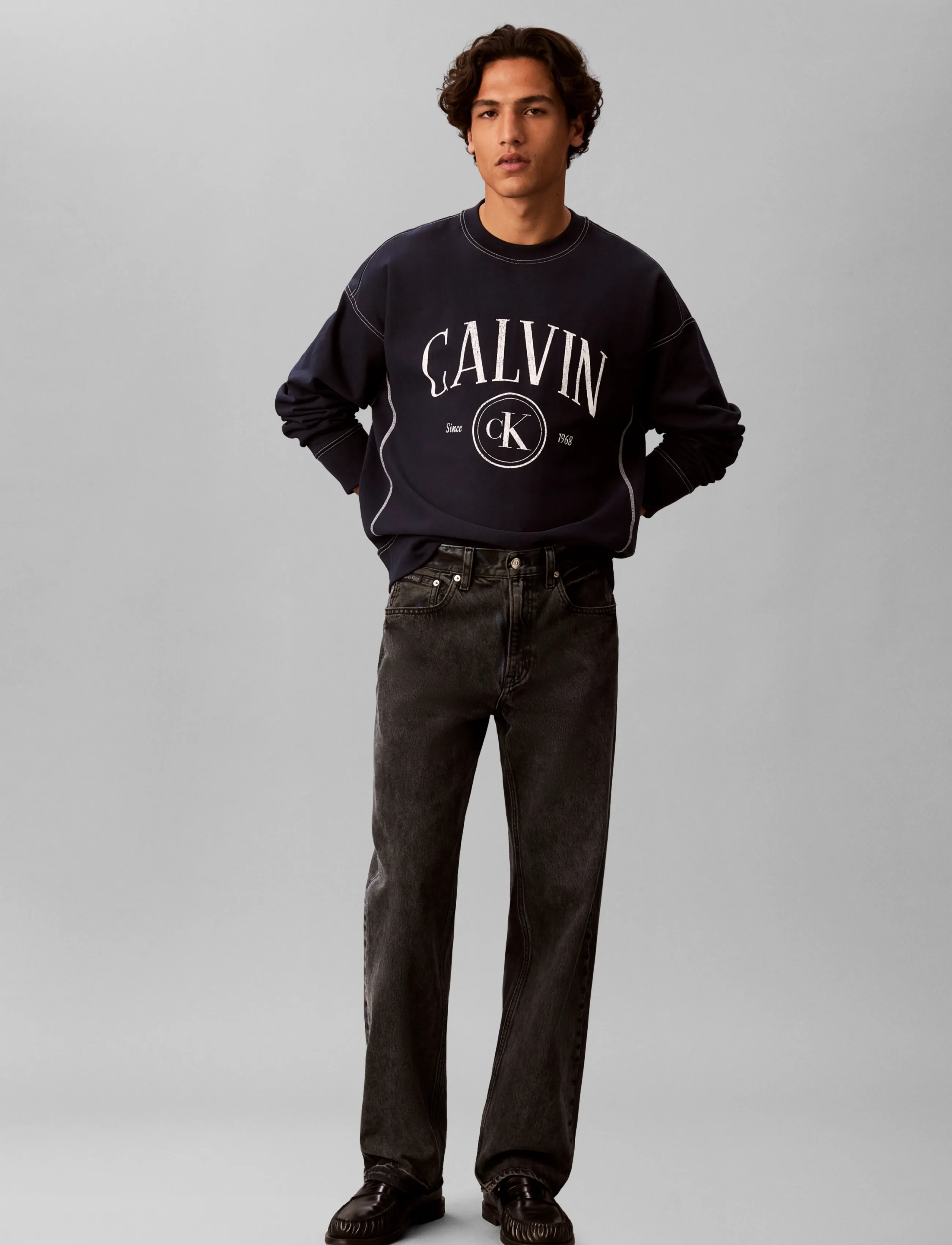 Calvin Klein Jeans LS PREM TERRY CONTRAST STITCH CN - Sweatshirts - DARK SAPPHIRE / navy