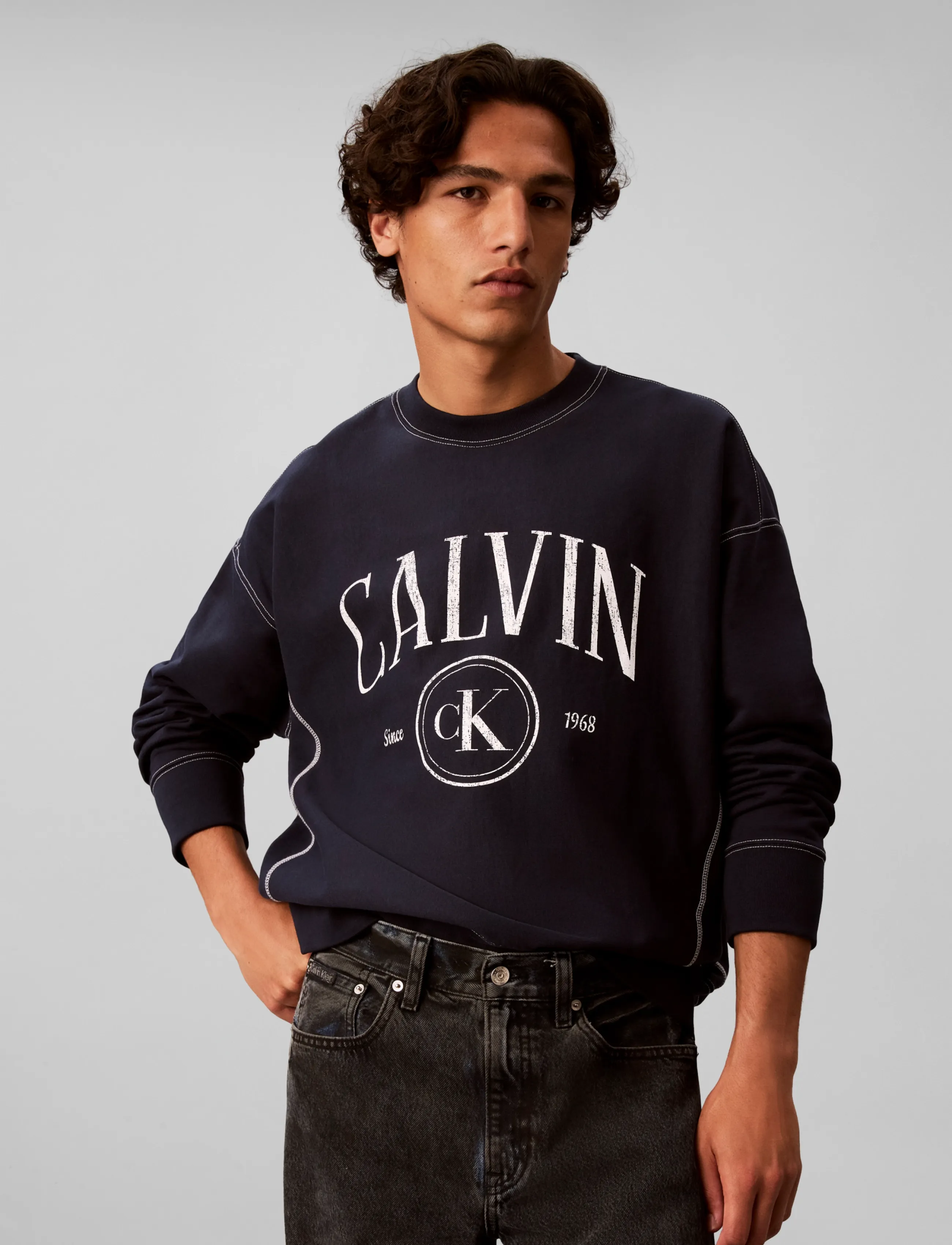 Calvin Klein Jeans - LS PREM TERRY CONTRAST STITCH CN - shop by style - dark sapphire - 3