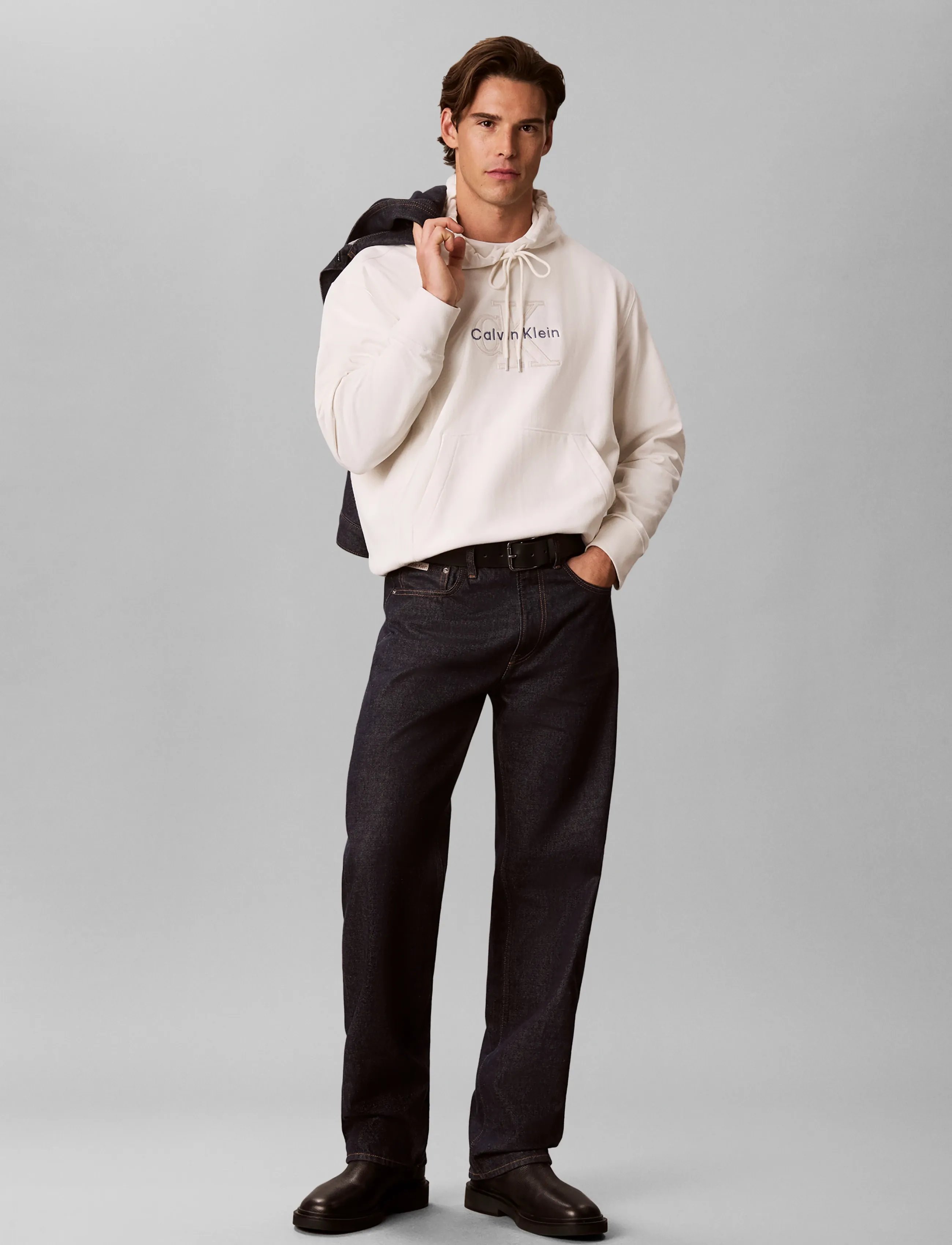 Calvin Klein Jeans LS PREM TERRY DENIM APPLIQUE MNL - Sweatshirts - TOFU / cream