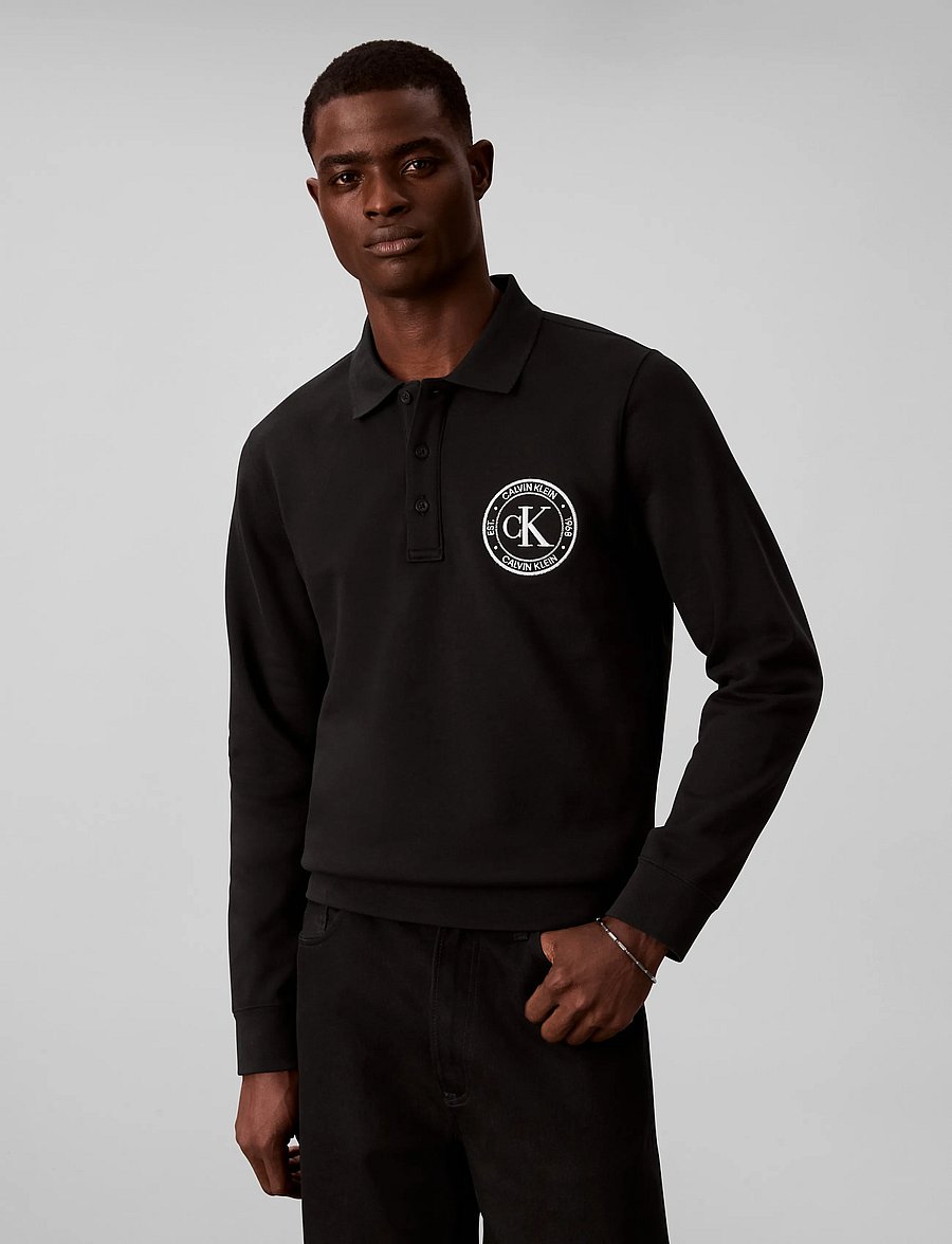 Calvin Klein Jeans - LS 350TERRY EU GRAPHIC POLO SWEA - langærmede poloer - black - 3