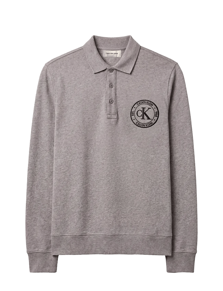 Calvin Klein Jeans - LS 350TERRY EU GRAPHIC POLO SWEA - långärmade pikéer - med grey htr - 1