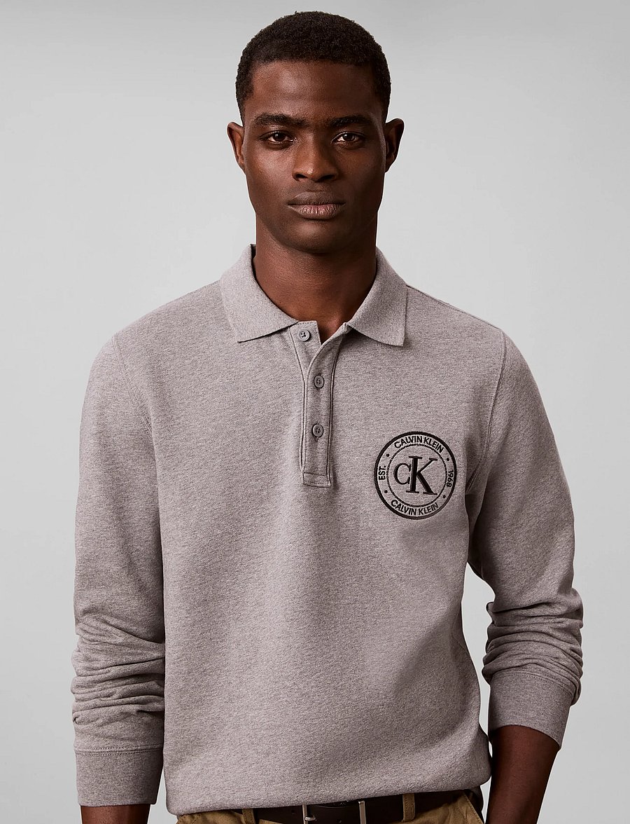 Calvin Klein Jeans - LS 350TERRY EU GRAPHIC POLO SWEA - långärmade pikéer - med grey htr - 5