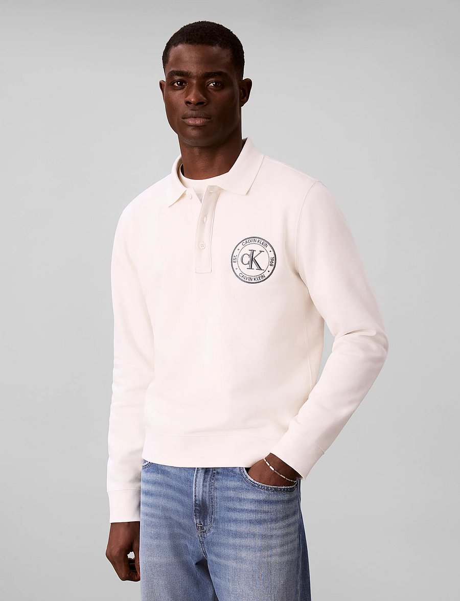 Calvin Klein Jeans - LS 350TERRY EU GRAPHIC POLO SWEA - långärmade pikéer - tofu - 3