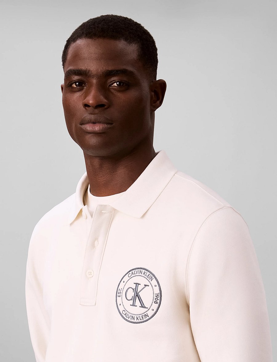 Calvin Klein Jeans - LS 350TERRY EU GRAPHIC POLO SWEA - långärmade pikéer - tofu - 4