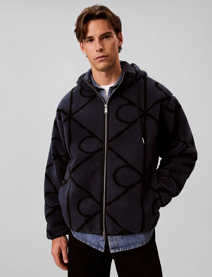 Calvin Klein Jeans - LS EMBLEM SHERPA FUNNEL NECK FZ - fleece-pullover - blue nights - 0