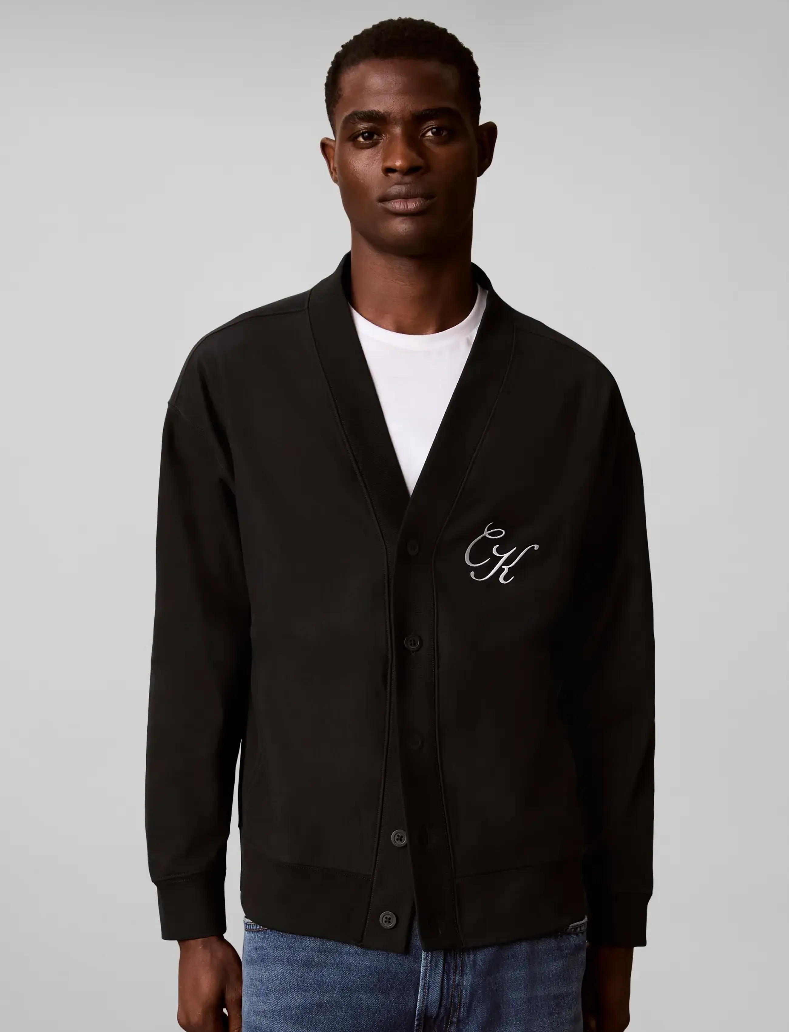 Calvin Klein Jeans LS PRM TERRY OCT SCRPT CARDIGN S - Calvin Klein - BLACK / black