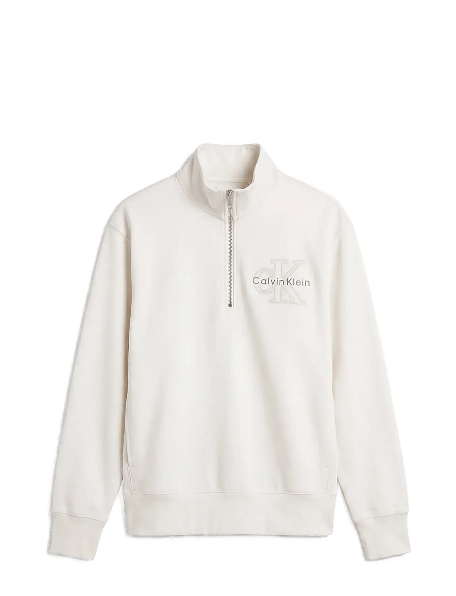 Calvin Klein Jeans - LS PREM TERRY DENIM APPLIQUE QTR - halfzip strik - tofu - 1