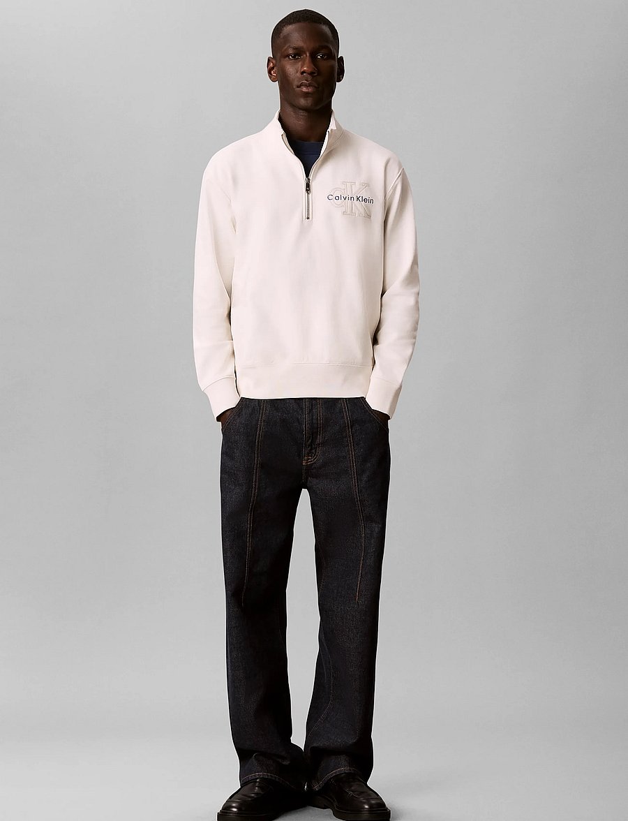 Calvin Klein Jeans - LS PREM TERRY DENIM APPLIQUE QTR - halfzip strik - tofu - 0