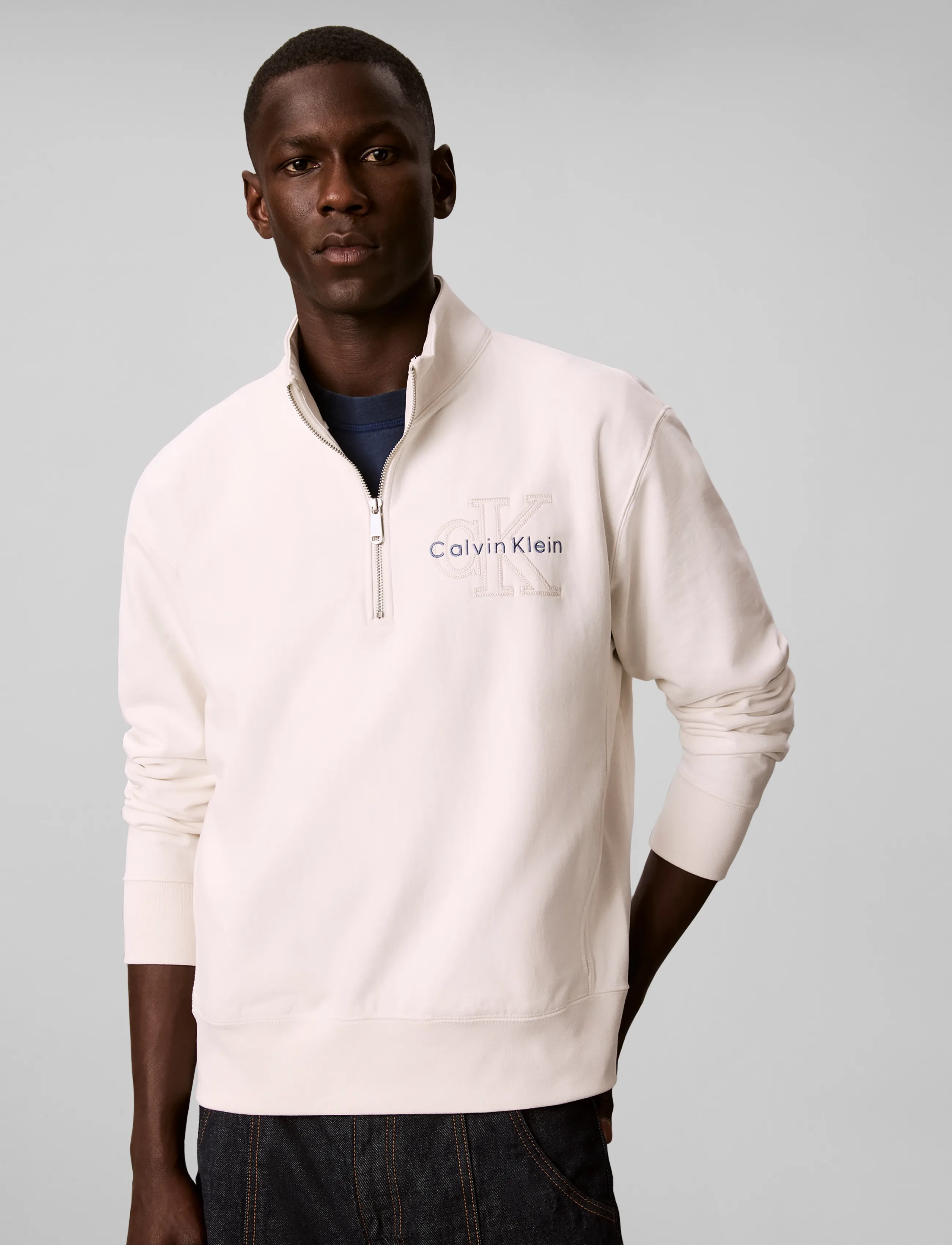 Calvin Klein Jeans - LS PREM TERRY DENIM APPLIQUE QTR - half zip-tröjor - tofu - 3