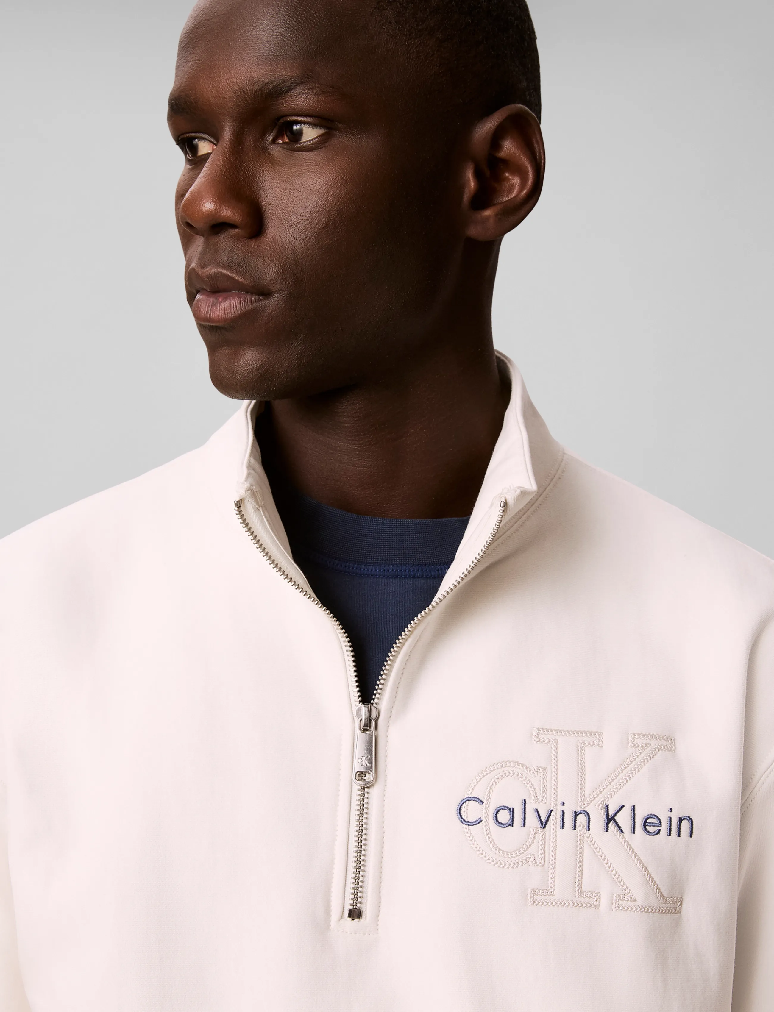 Calvin Klein Jeans - LS PREM TERRY DENIM APPLIQUE QTR - half zip-tröjor - tofu - 4
