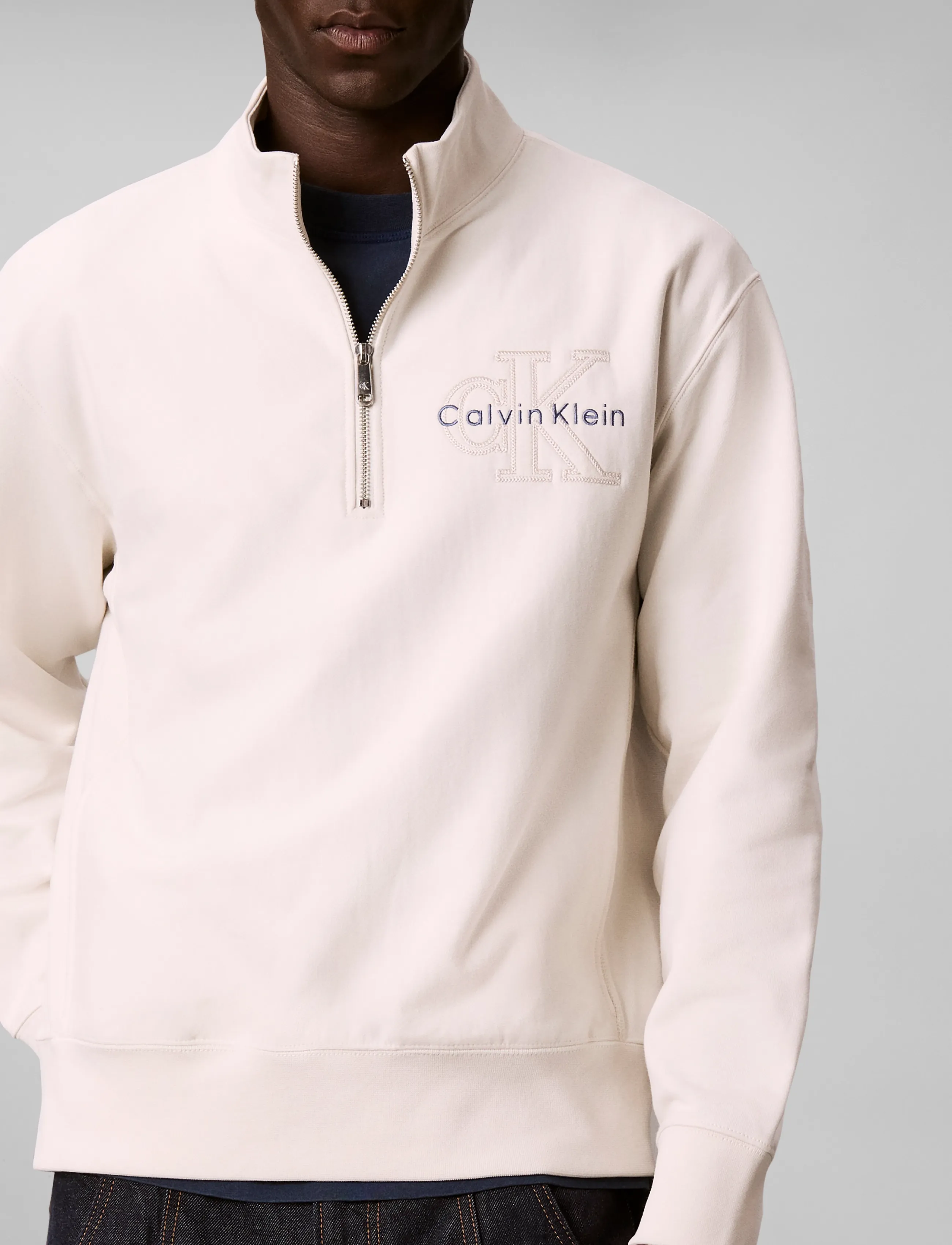 Calvin Klein Jeans - LS PREM TERRY DENIM APPLIQUE QTR - half zip-tröjor - tofu - 5