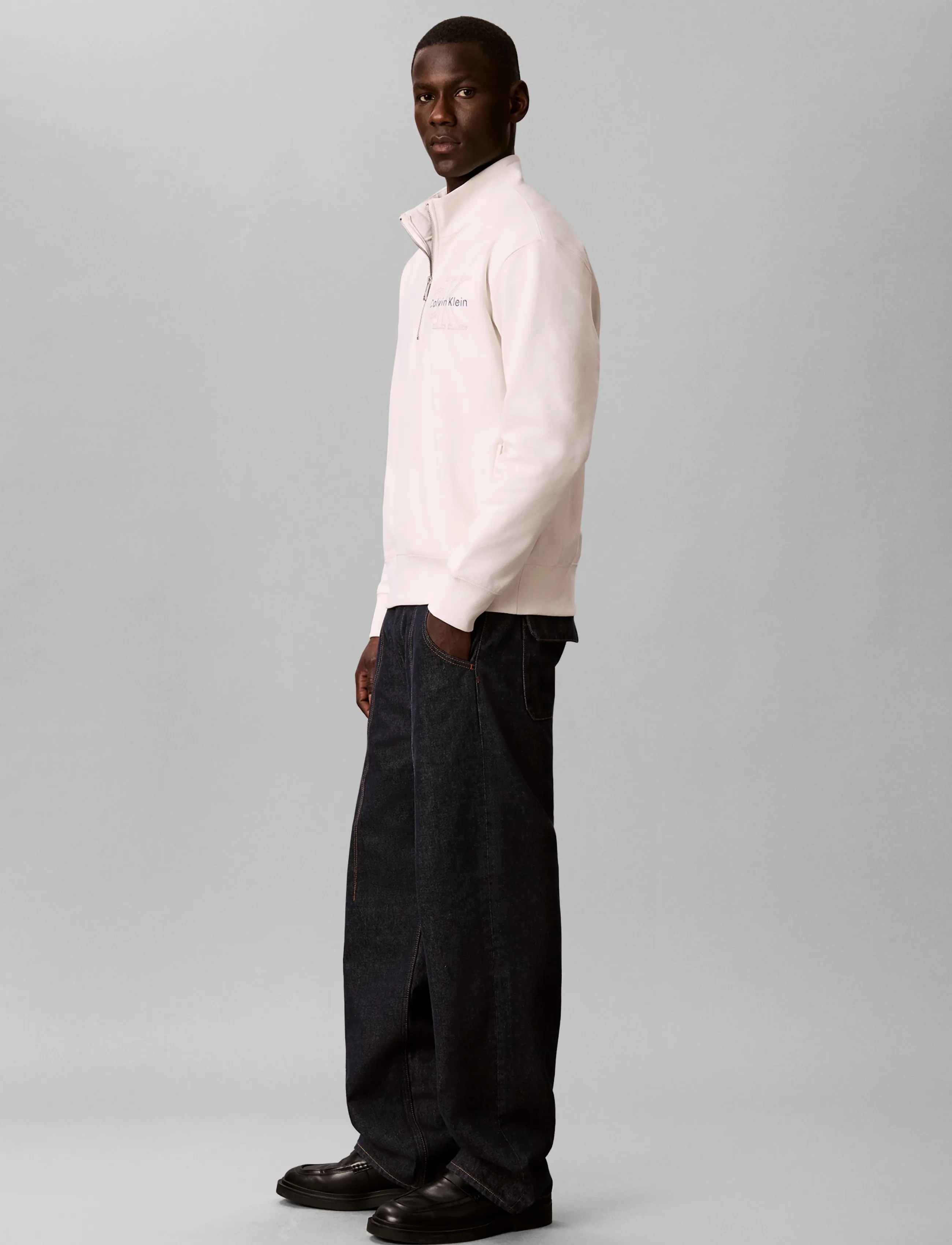 Calvin Klein Jeans LS PREM TERRY DENIM APPLIQUE QTR - Streetstyle - TOFU / cream