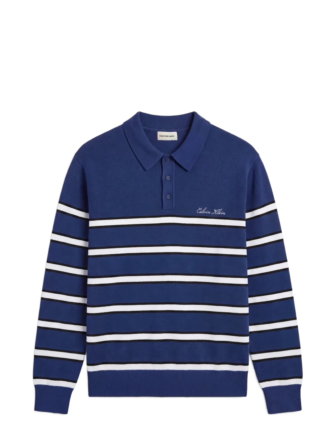 Calvin Klein Jeans - LS COTTON STRIPE POLO 12GG - långärmade stickade pikétröjor - estate blue - 1