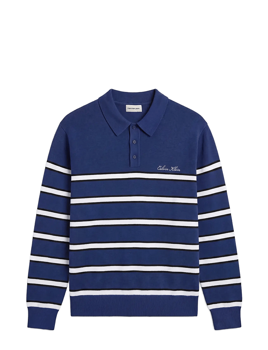 Calvin Klein Jeans - LS COTTON STRIPE POLO 12GG - poloer i strik med lange ærmer - estate blue - 1