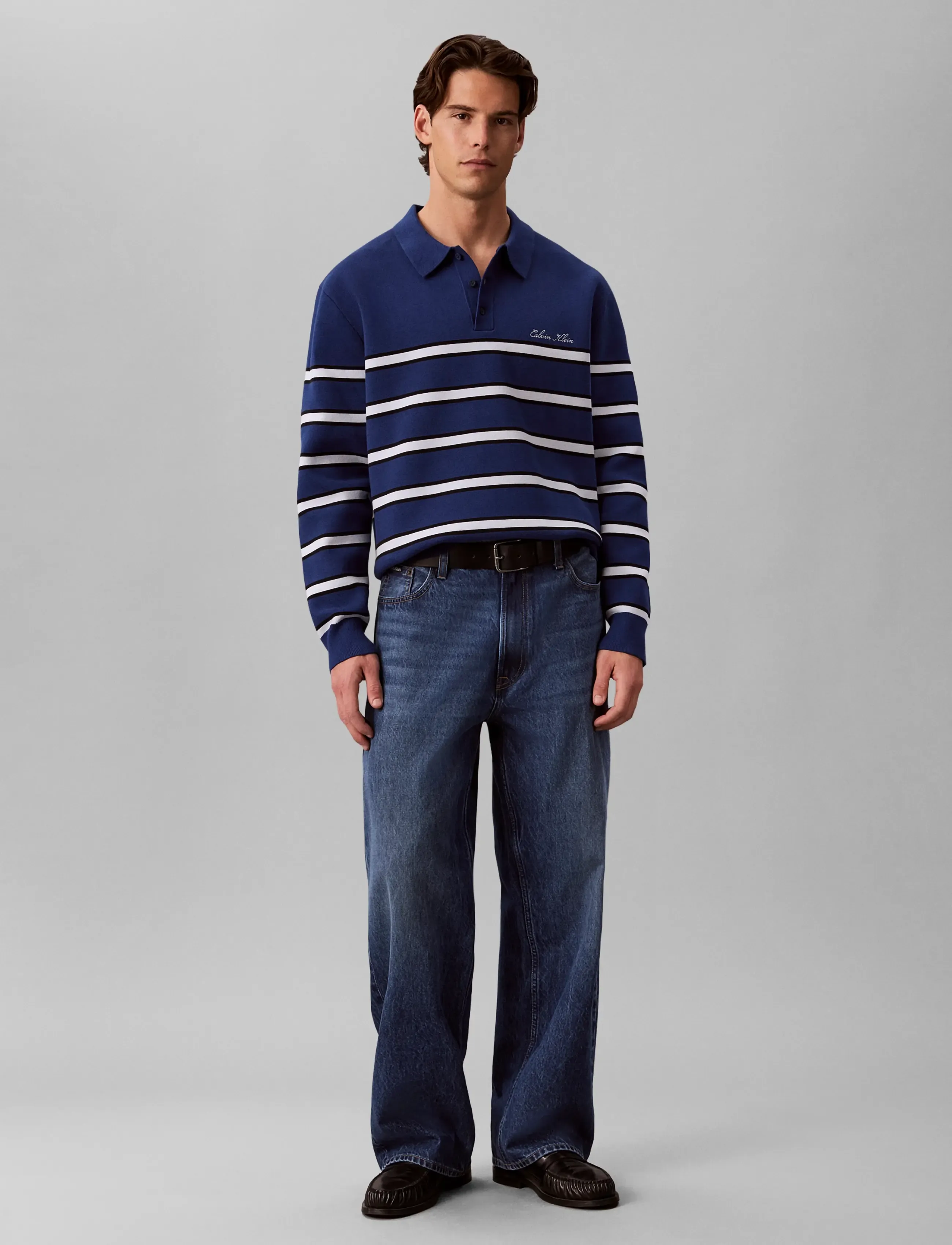 Calvin Klein Jeans LS COTTON STRIPE POLO 12GG - Kläder - ESTATE BLUE / blue