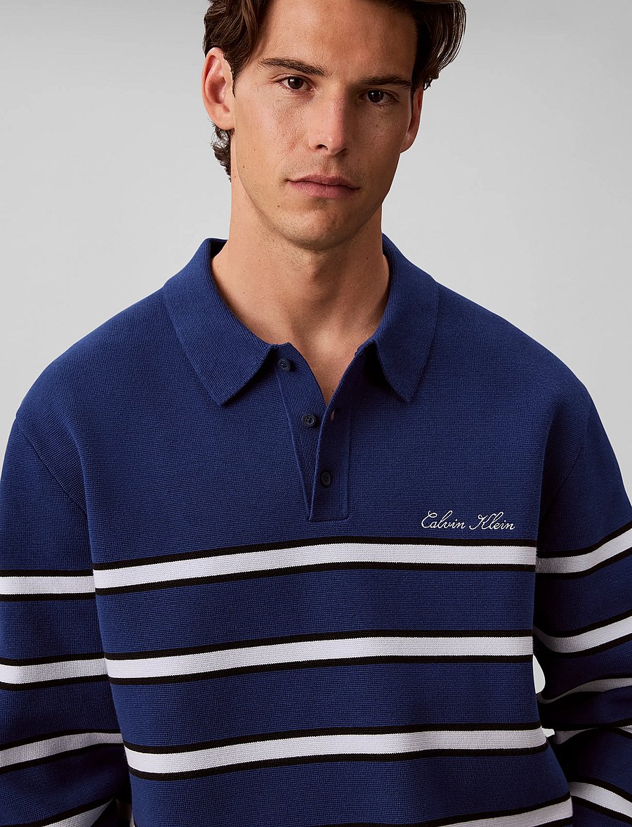 Calvin Klein Jeans - LS COTTON STRIPE POLO 12GG - poloer i strik med lange ærmer - estate blue - 4