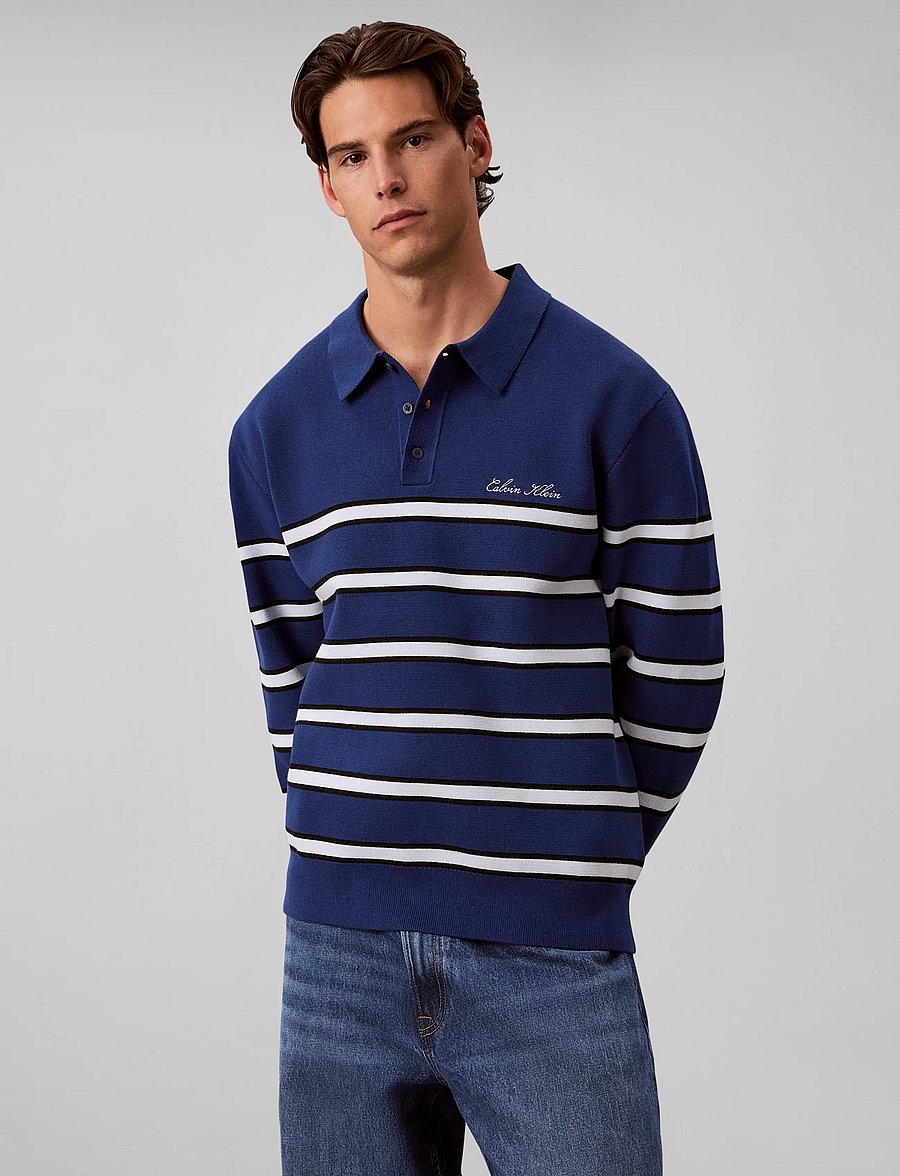 Calvin Klein Jeans - LS COTTON STRIPE POLO 12GG - poloer i strik med lange ærmer - estate blue - 5