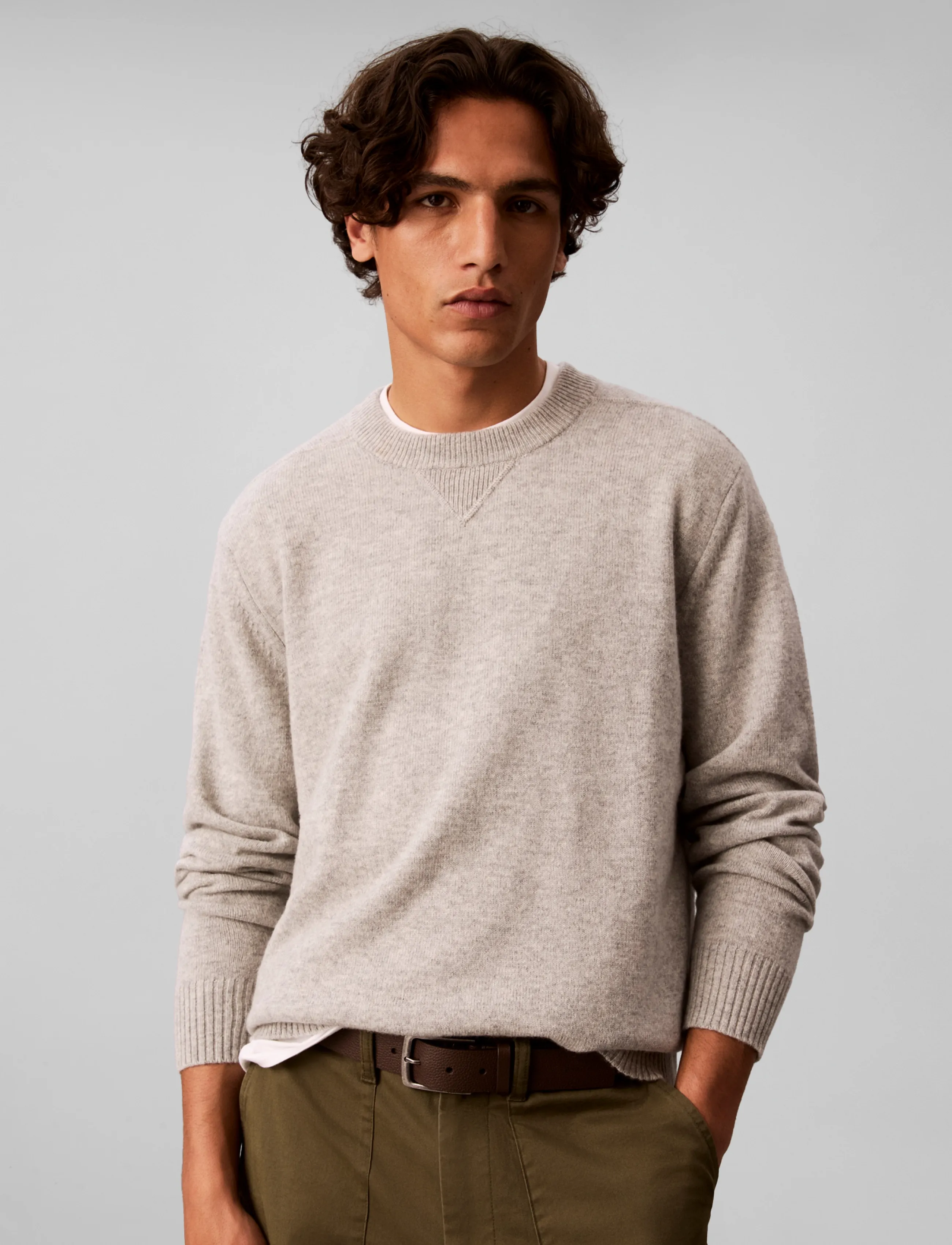Calvin Klein Jeans - LS JEANS MERINO CRWNK 7GG - round necks - grey heather - 0