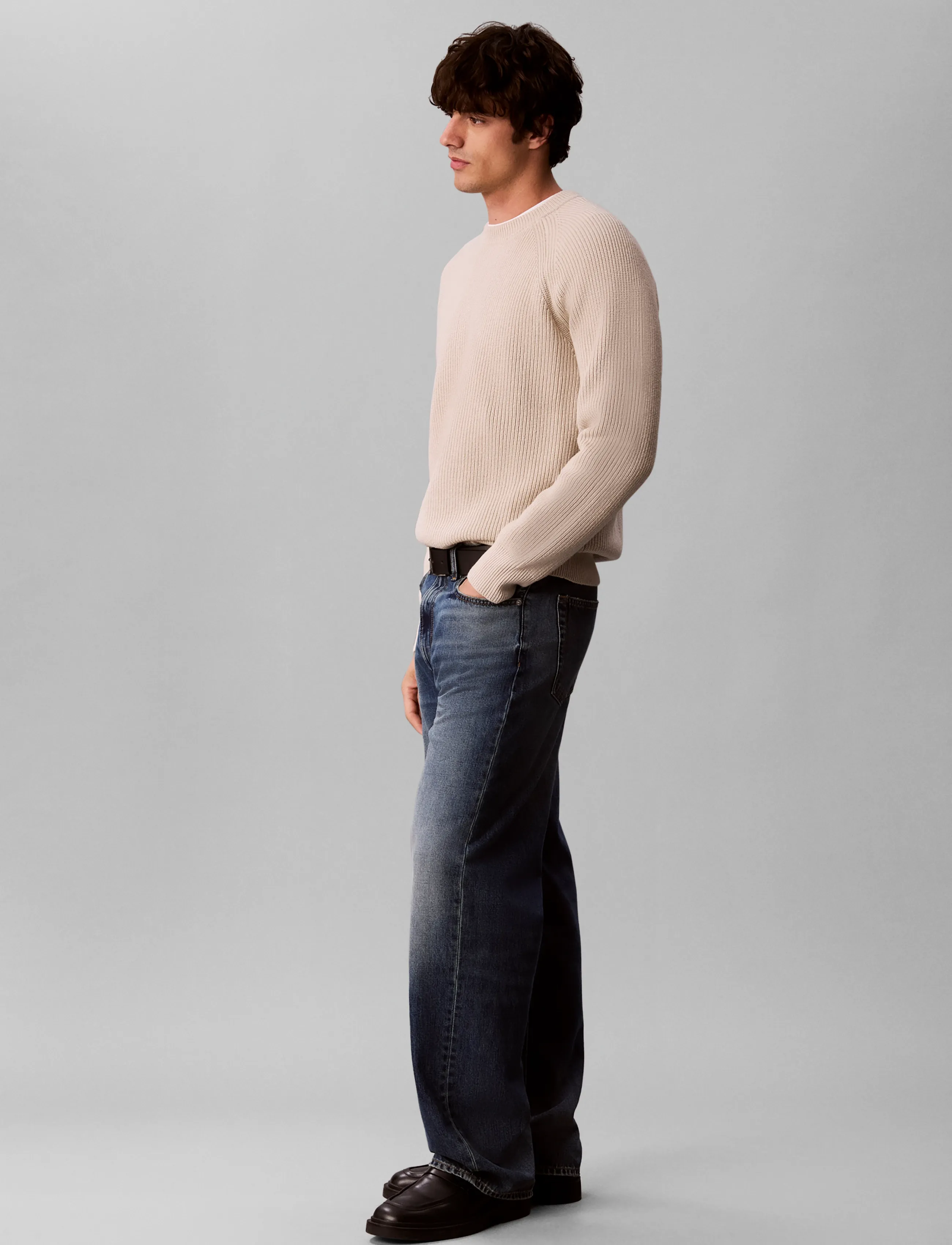 Calvin Klein Jeans LS WOOL BLEND RAGLAN CREWNK 7GG - Riided - MOONSTRUCK / beige