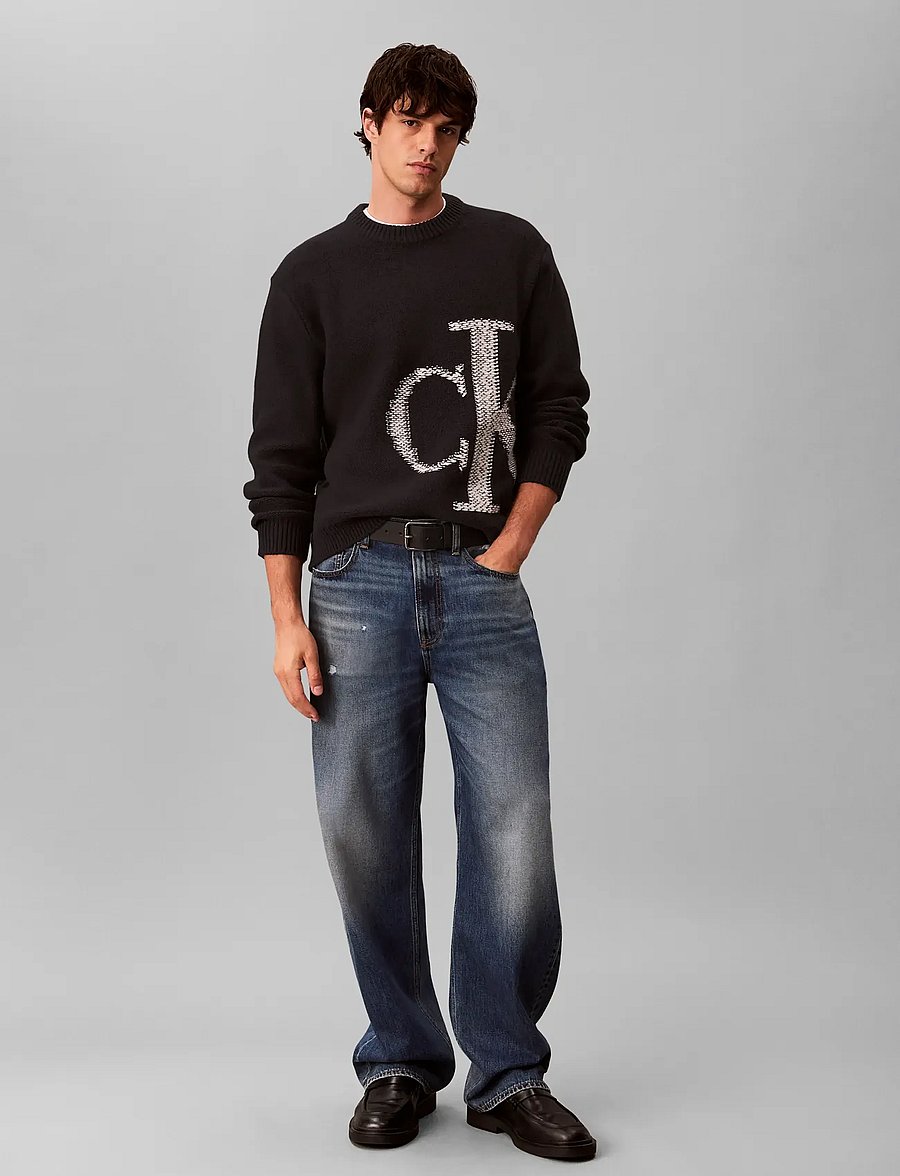 Calvin Klein Jeans - LS LAMBSWOOL BLEND MONOGRAM CREW - rundhals - black - 0