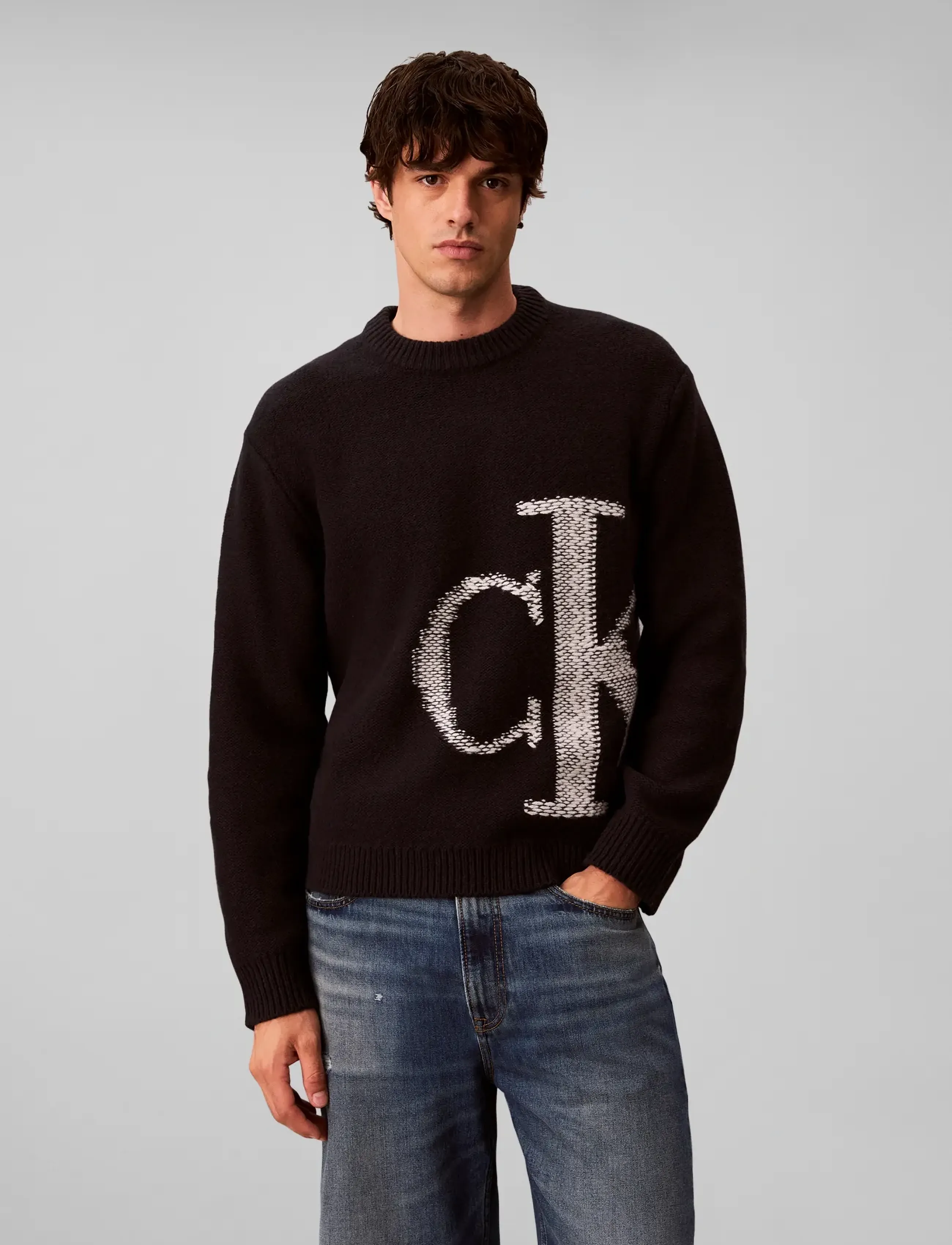 Calvin Klein Jeans - LS LAMBSWOOL BLEND MONOGRAM CREW - rundhals - black - 3