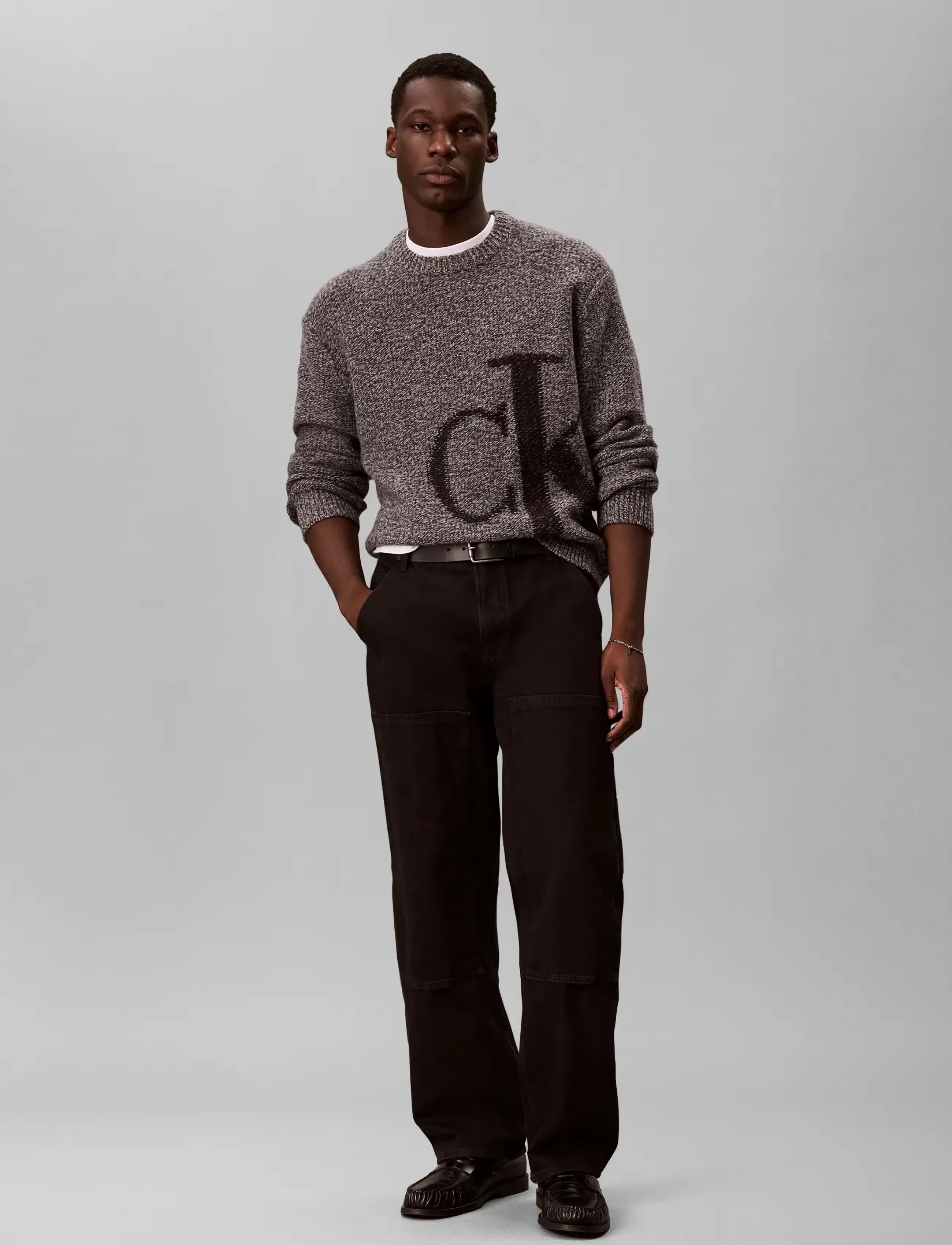 Calvin Klein Jeans - LS LAMBSWOOL BLEND MONOGRAM CREW - Ümara kaelusega - medium grey mouline - 0