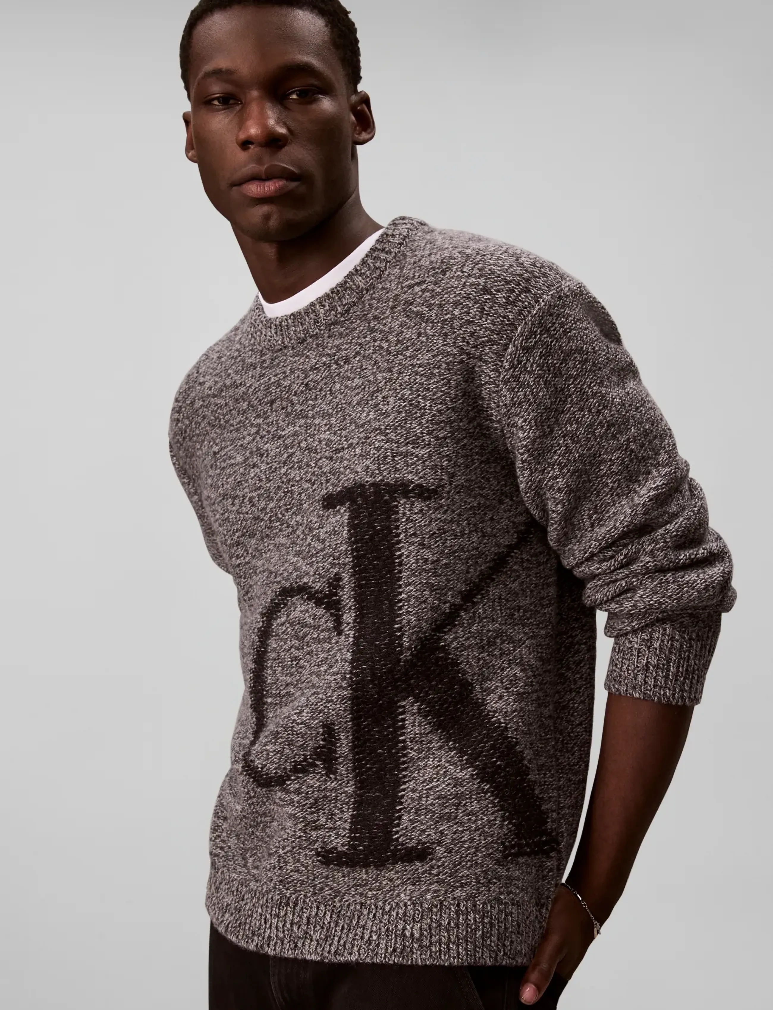Calvin Klein Jeans - LS LAMBSWOOL BLEND MONOGRAM CREW - Ümara kaelusega - medium grey mouline - 4