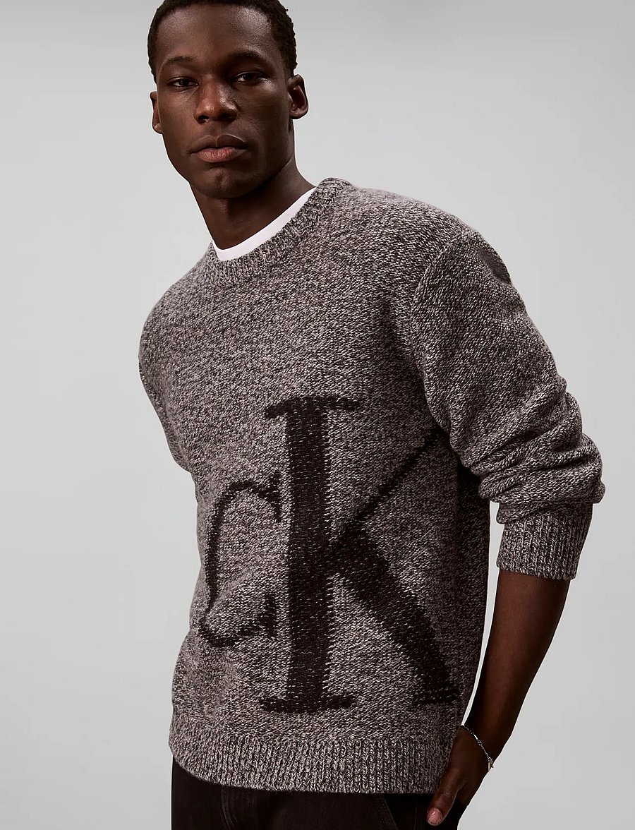Calvin Klein Jeans - LS LAMBSWOOL BLEND MONOGRAM CREW - Ümara kaelusega - medium grey mouline - 4