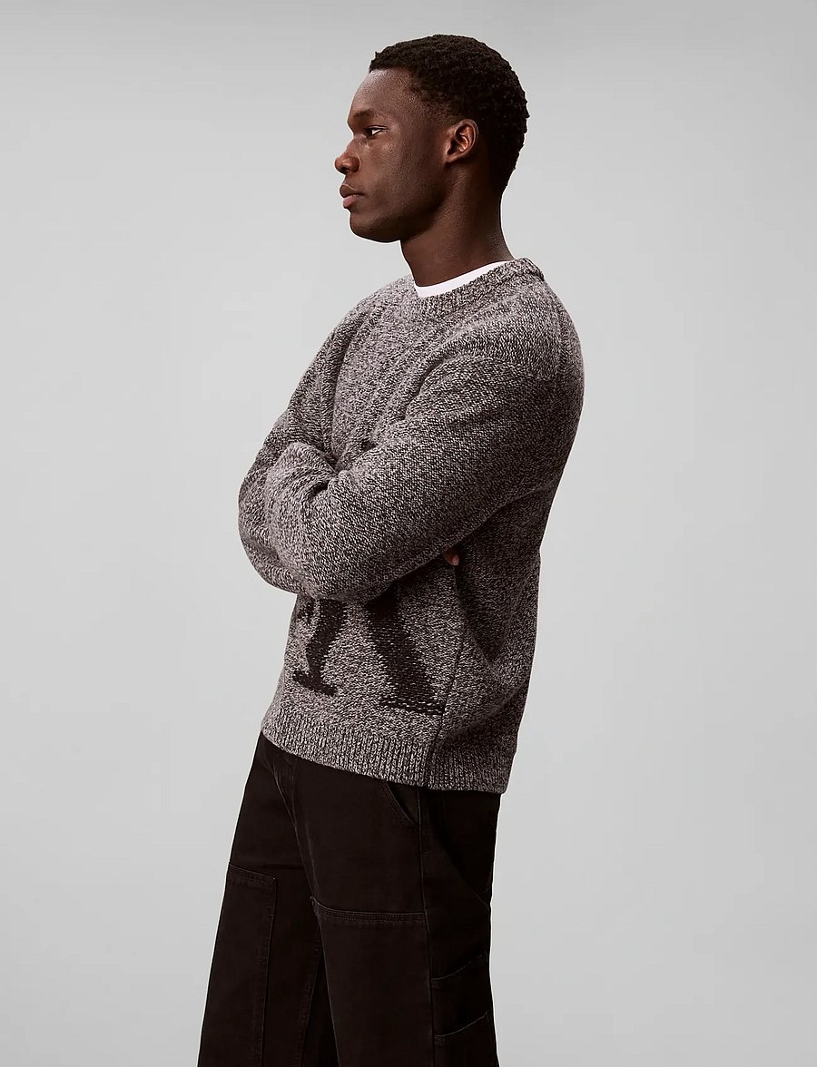 Calvin Klein Jeans - LS LAMBSWOOL BLEND MONOGRAM CREW - Ümara kaelusega - medium grey mouline - 5
