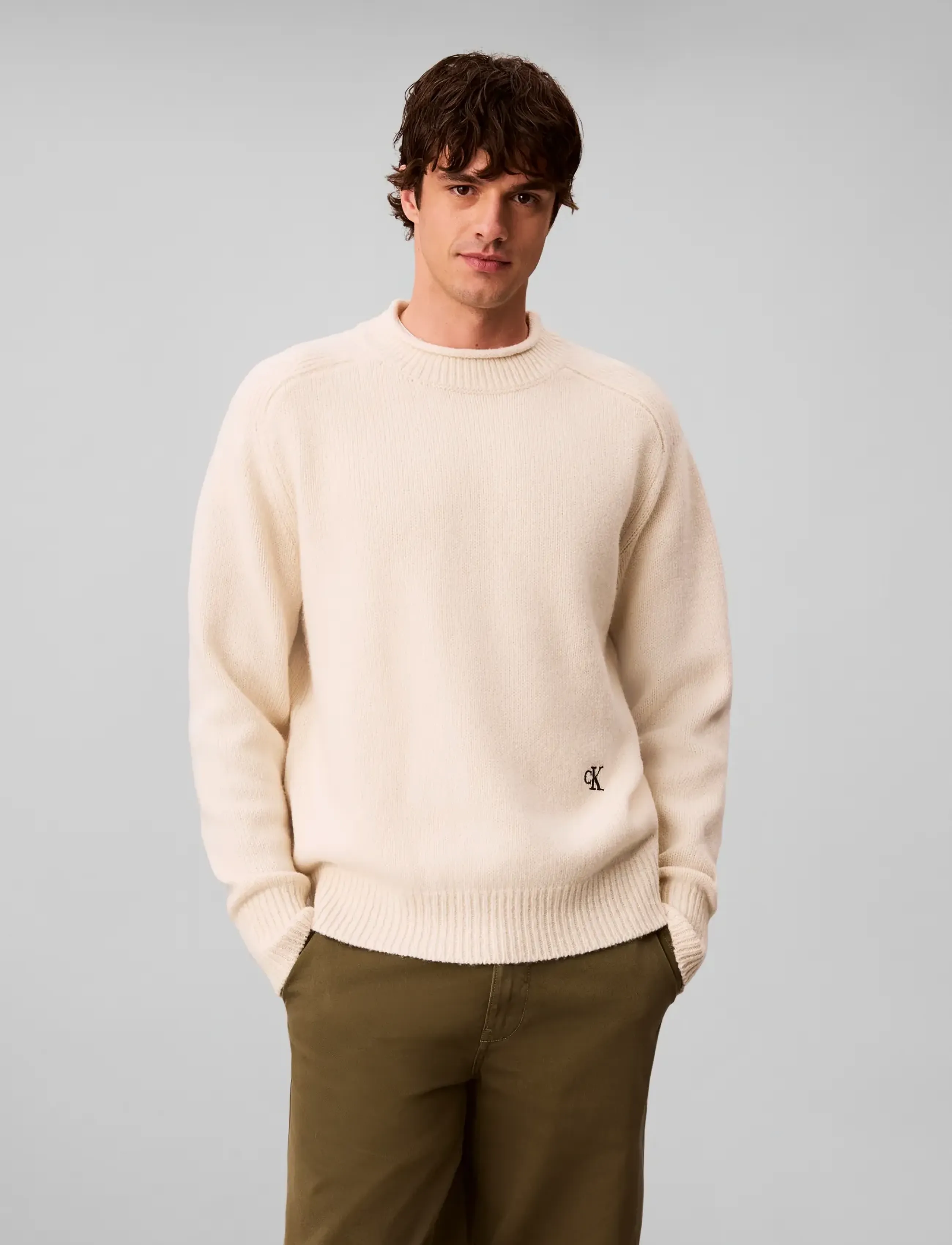 Calvin Klein Jeans - LS LAMBSWOOL BLEND MOCKNECK SWEA - Ümara kaelusega - antique white - 3