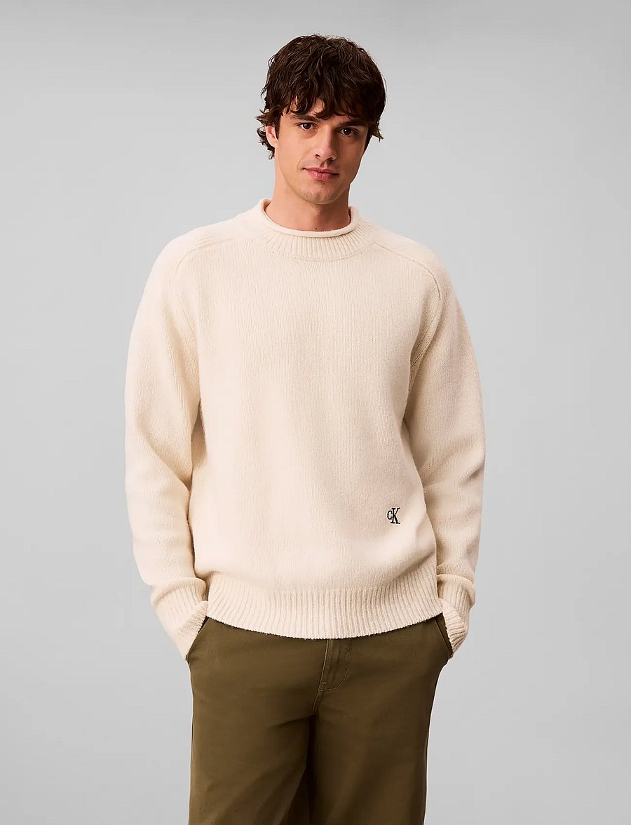 Calvin Klein Jeans - LS LAMBSWOOL BLEND MOCKNECK SWEA - Ümara kaelusega - antique white - 3