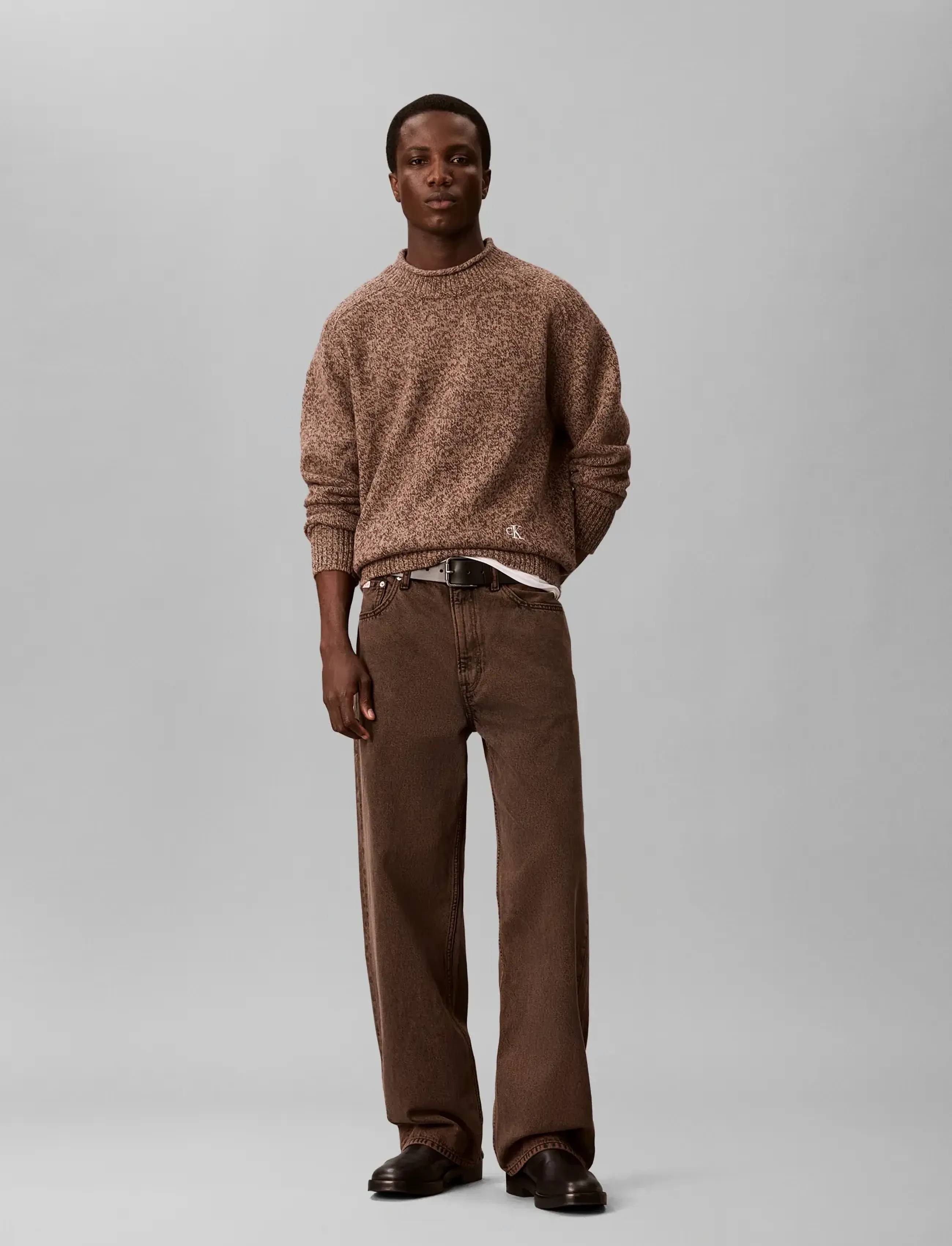 Calvin Klein Jeans LS LAMBSWOOL BLEND MOCKNECK SWEA - Kleidung - DARK COFFEE MOULINE / brown