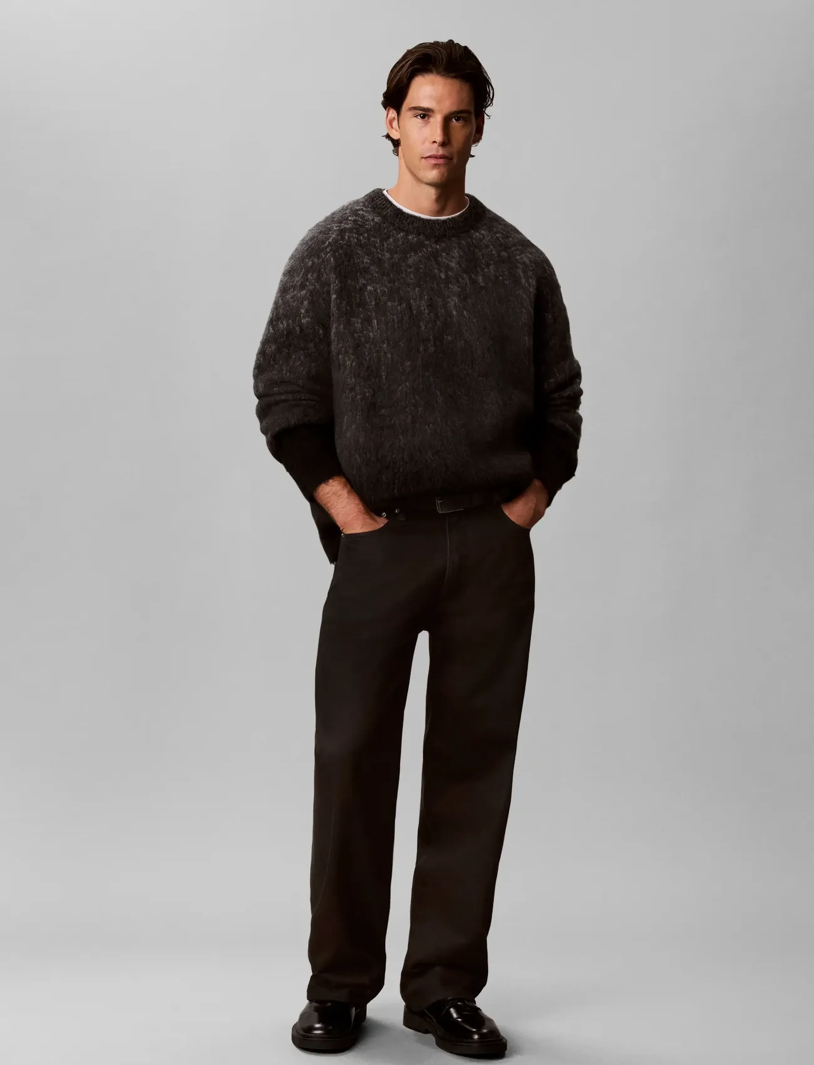 Calvin Klein Jeans LS BRUSHED ALPACA OMBRE PATTERN - Kleidung - GUNMETAL HTR  BLACK / grey