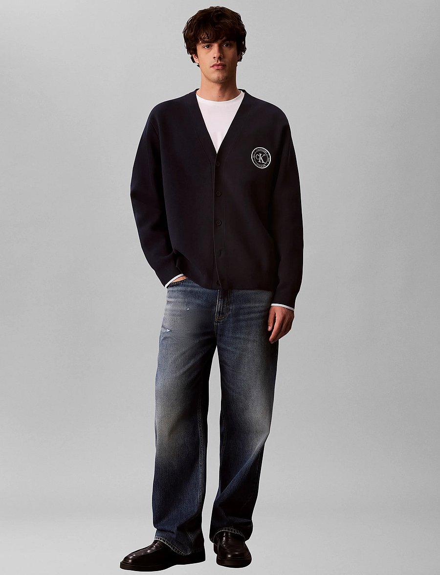 Calvin Klein Jeans - LS EZ VARSITY LOGO CARDIGAN 12GG - strickjacken - dark sapphire - 0