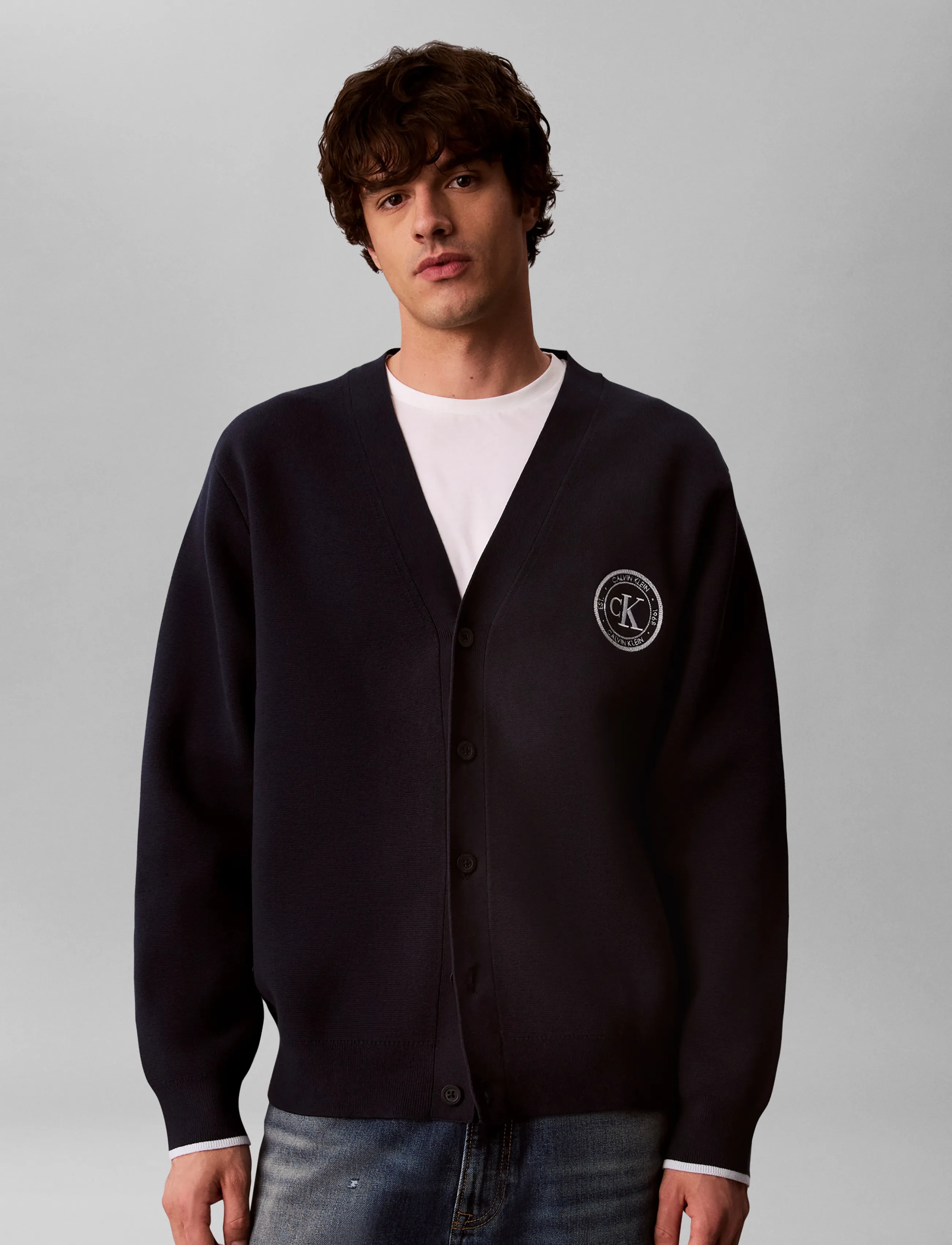 Calvin Klein Jeans - LS EZ VARSITY LOGO CARDIGAN 12GG - strickjacken - dark sapphire - 3