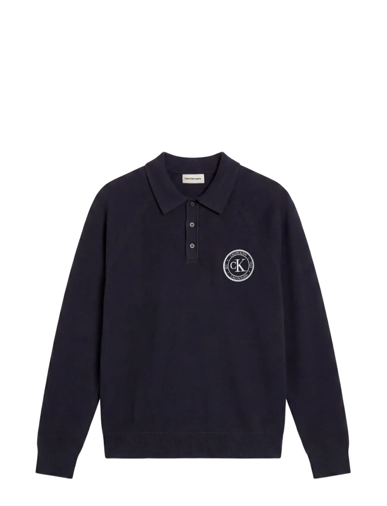 Calvin Klein Jeans - LS EZ VARSITY LOGO POLO 12GG - långärmade stickade pikétröjor - dark sapphire - 1