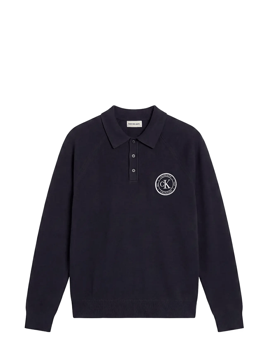 Calvin Klein Jeans - LS EZ VARSITY LOGO POLO 12GG - poloer i strik med lange ærmer - dark sapphire - 1