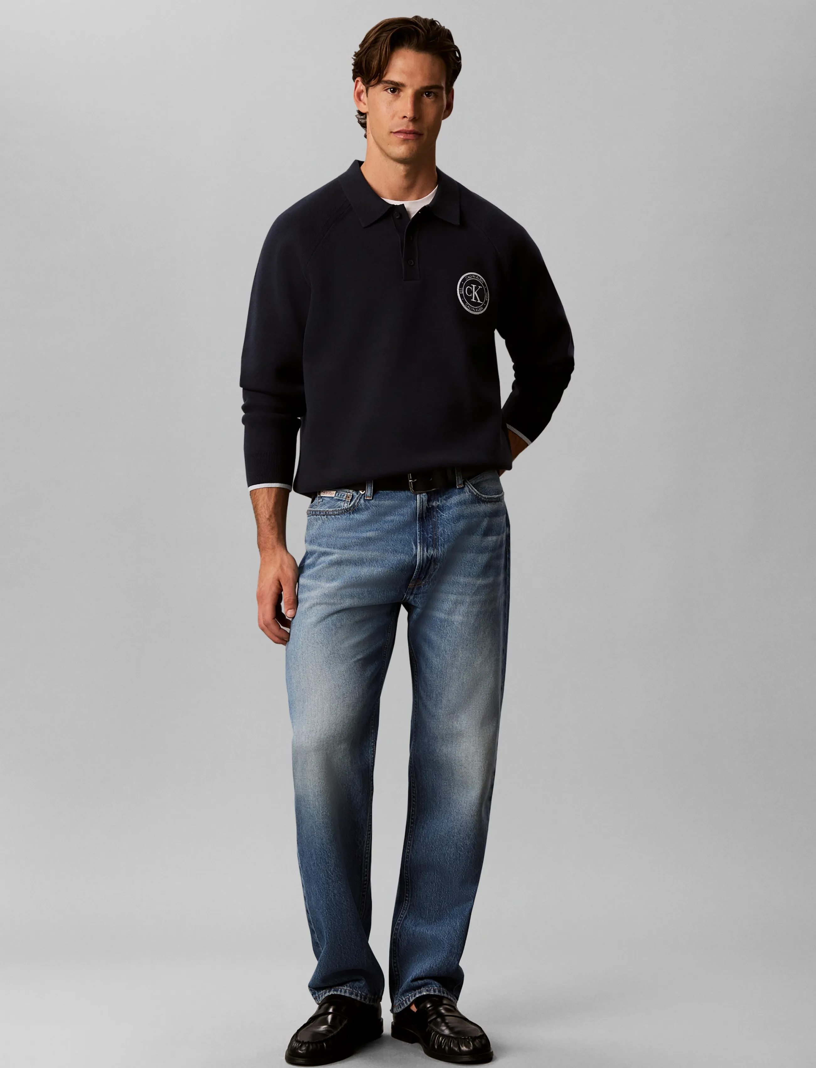 Calvin Klein Jeans LS EZ VARSITY LOGO POLO 12GG - Kläder - DARK SAPPHIRE / navy