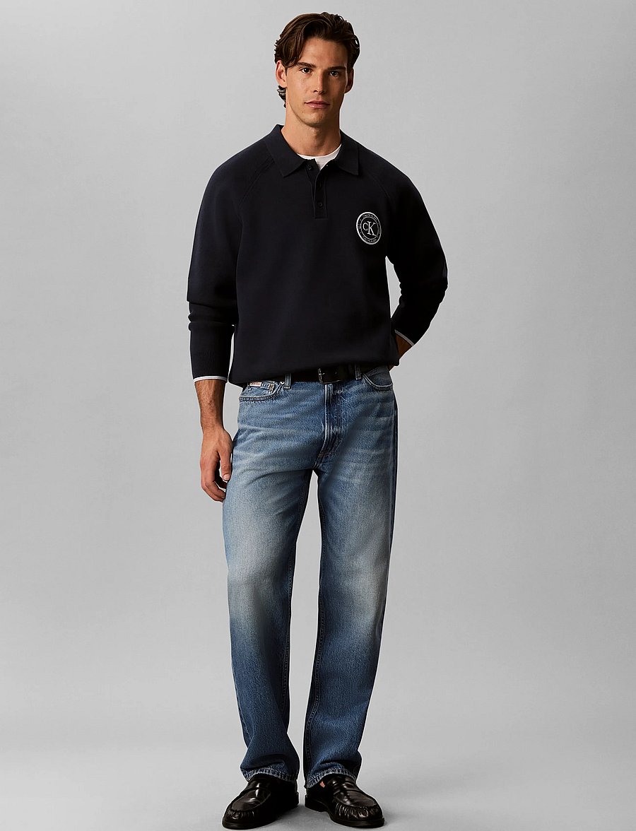 Calvin Klein Jeans - LS EZ VARSITY LOGO POLO 12GG - poloer i strik med lange ærmer - dark sapphire - 0