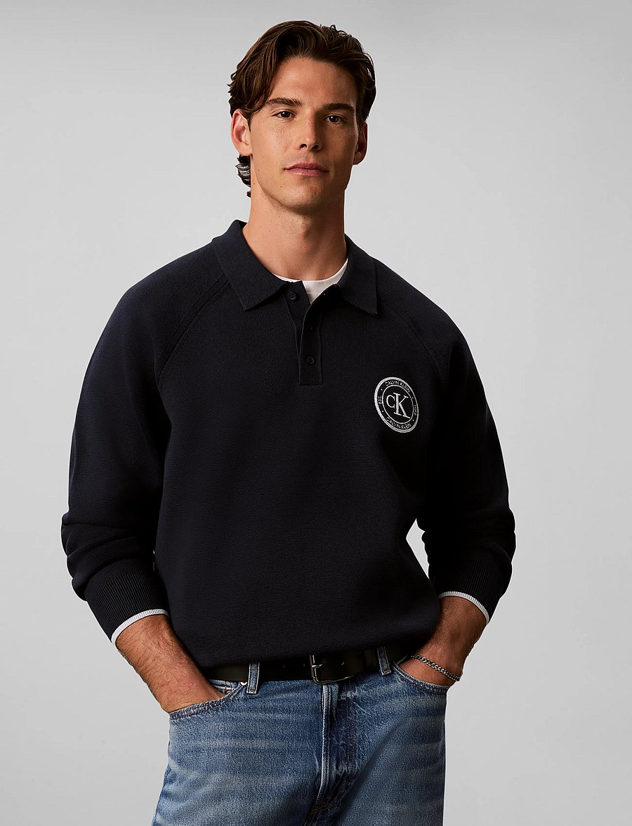 Calvin Klein Jeans - LS EZ VARSITY LOGO POLO 12GG - poloer i strik med lange ærmer - dark sapphire - 3