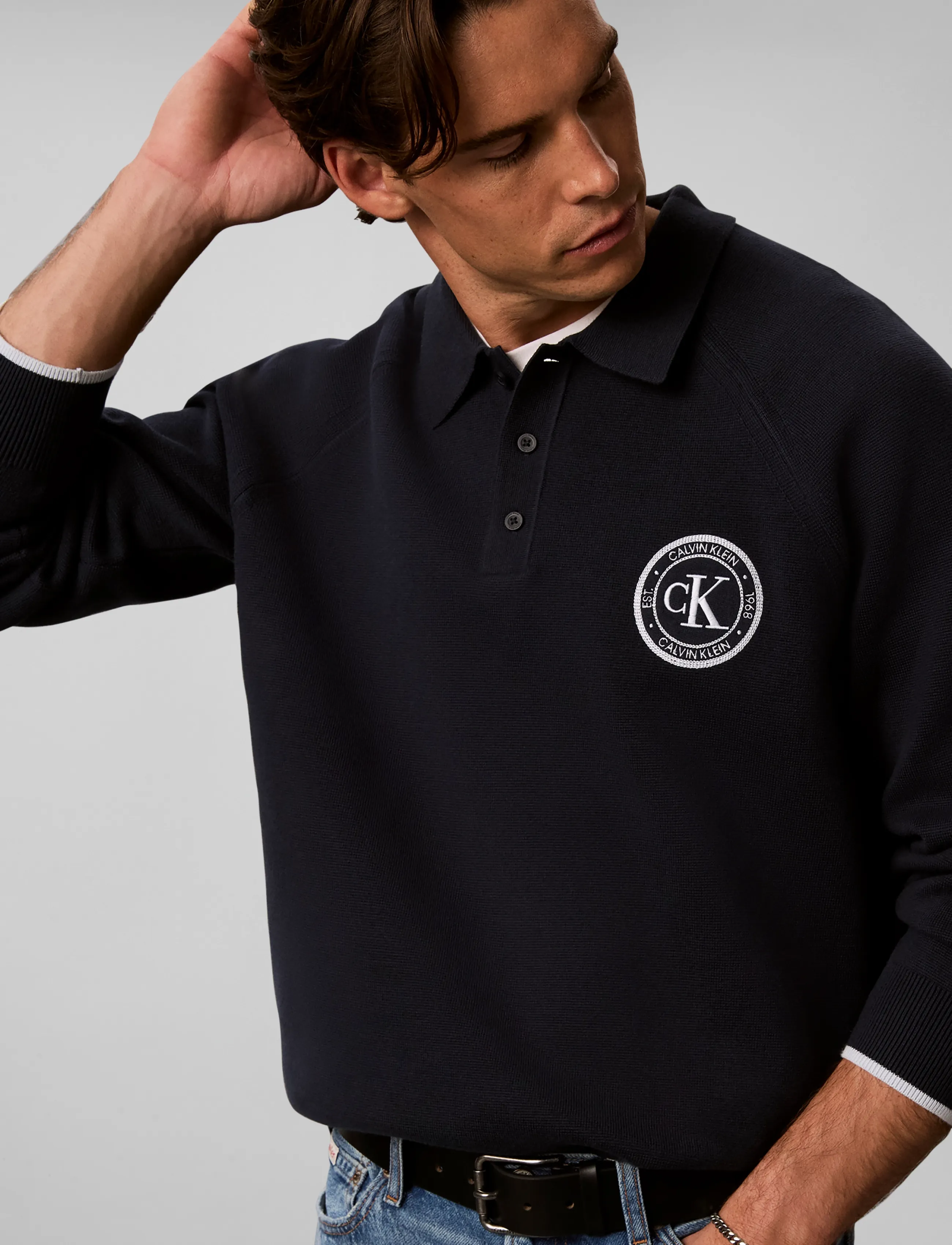 Calvin Klein Jeans LS EZ VARSITY LOGO POLO 12GG - Streetstyle - DARK SAPPHIRE / navy