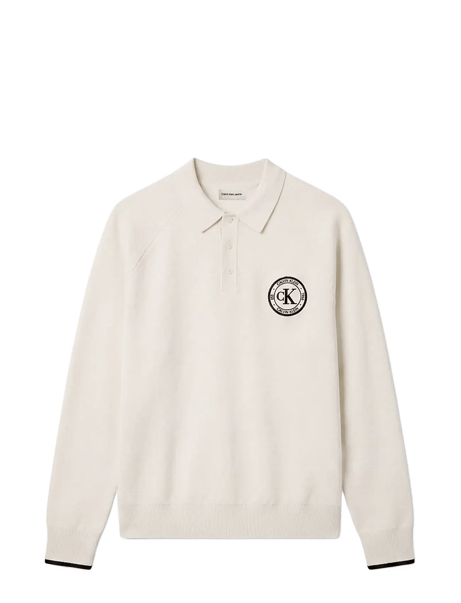 Calvin Klein Jeans - LS EZ VARSITY LOGO POLO 12GG - langärmelige strick-polohemden - tofu - 1