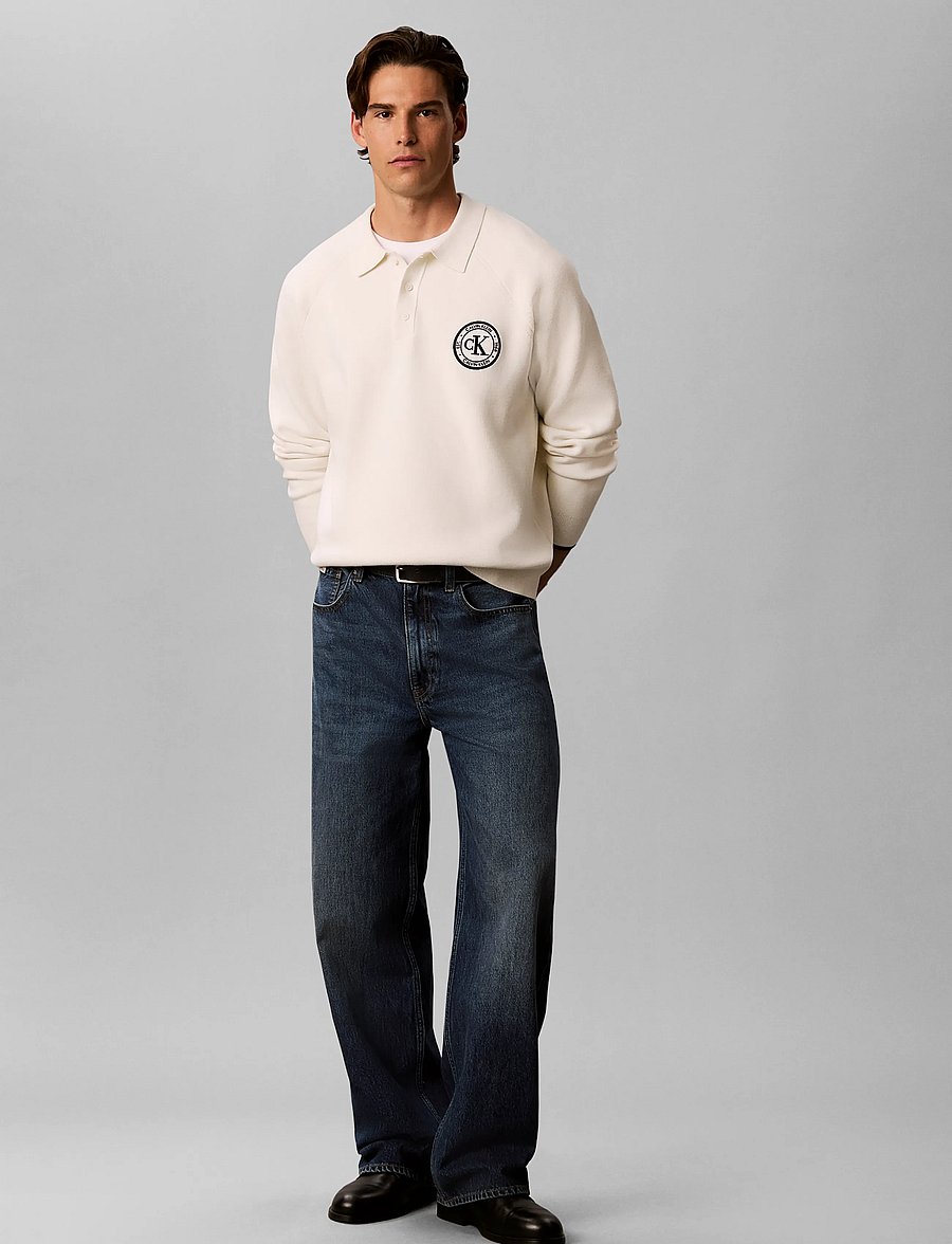 Calvin Klein Jeans - LS EZ VARSITY LOGO POLO 12GG - langärmelige strick-polohemden - tofu - 0