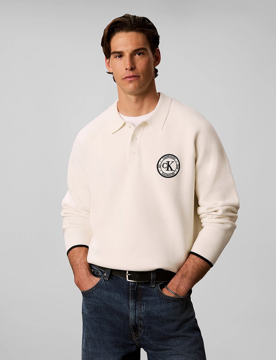 Calvin Klein Jeans - LS EZ VARSITY LOGO POLO 12GG - langärmelige strick-polohemden - tofu - 3