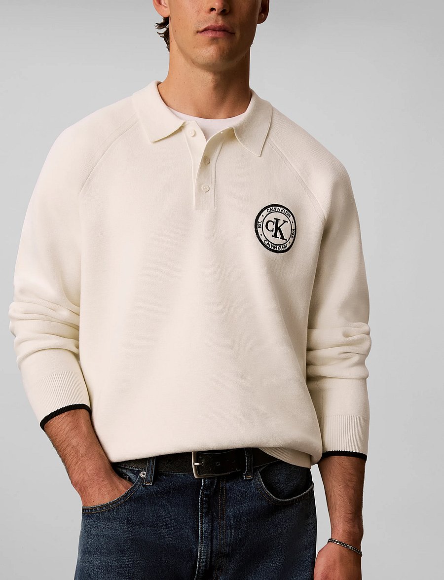 Calvin Klein Jeans - LS EZ VARSITY LOGO POLO 12GG - langärmelige strick-polohemden - tofu - 5