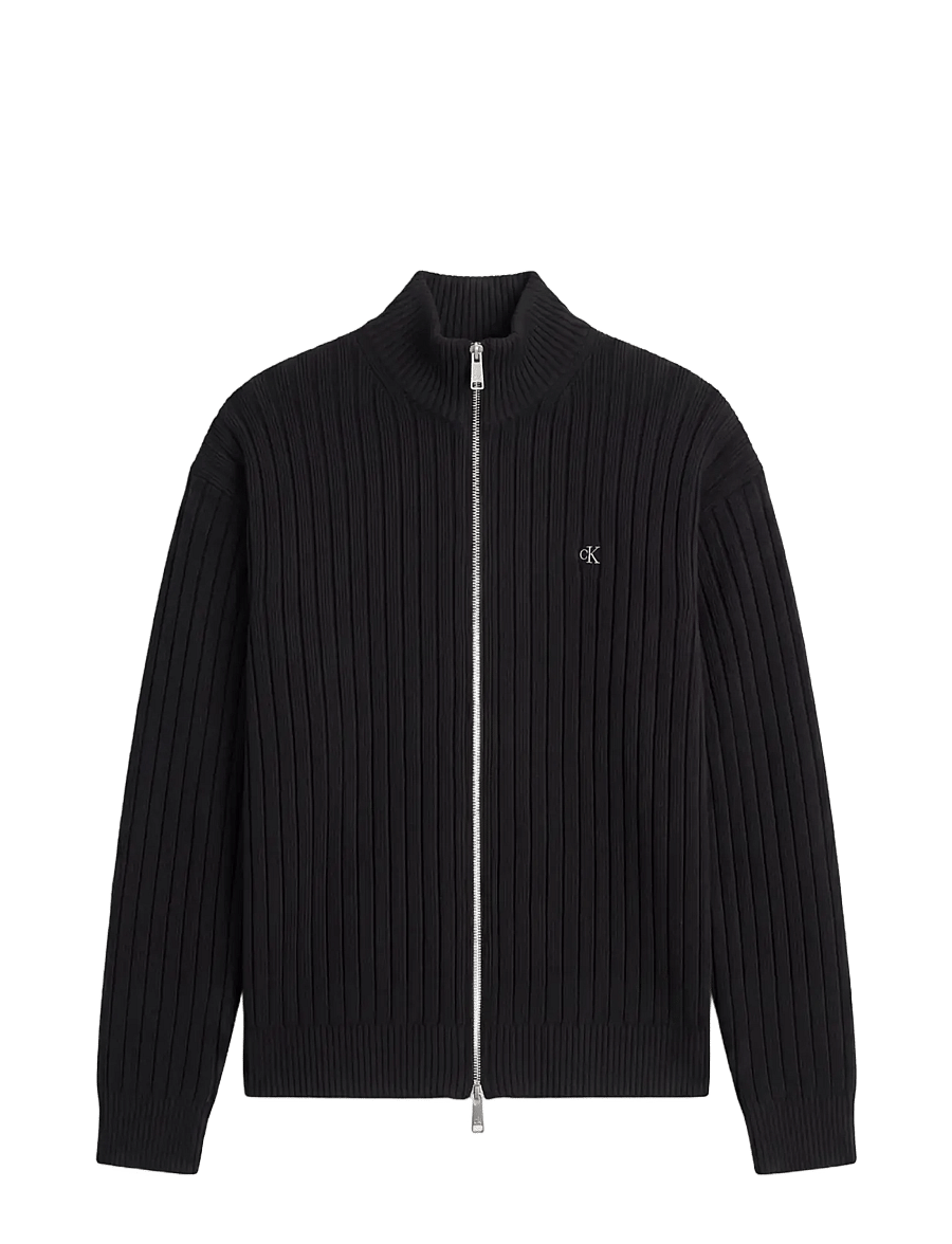 Calvin Klein Jeans - LS VERTICAL TEXTURE CTTN FZ SWTR - lukuga džemprid - black - 1