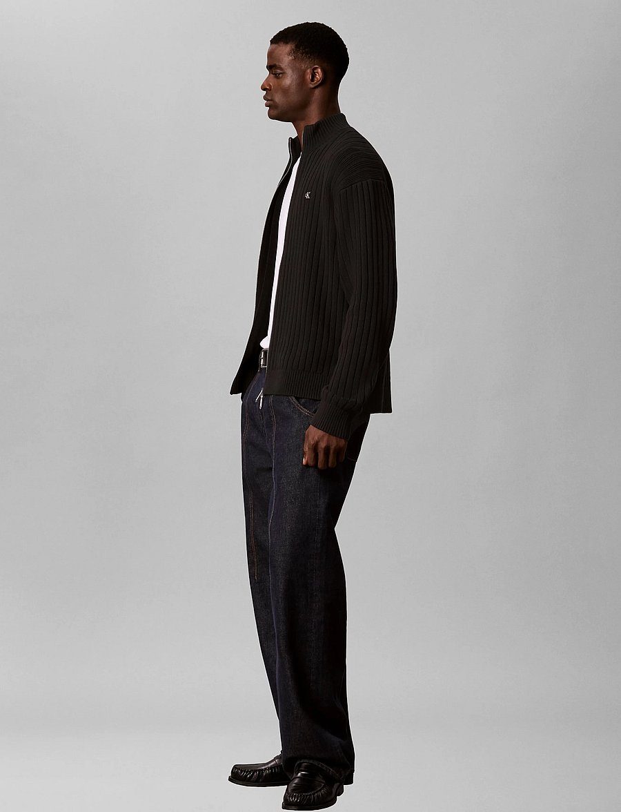 Calvin Klein Jeans - LS VERTICAL TEXTURE CTTN FZ SWTR - lukuga džemprid - black - 5